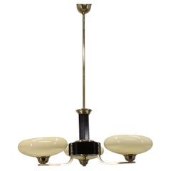 Art Deco Brass and Wood Chandelier with Champagne Glass, Czechoslovakia 1930s