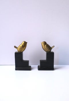 Art Deco Brass Birds Black Marble Decorative Objects Bookends