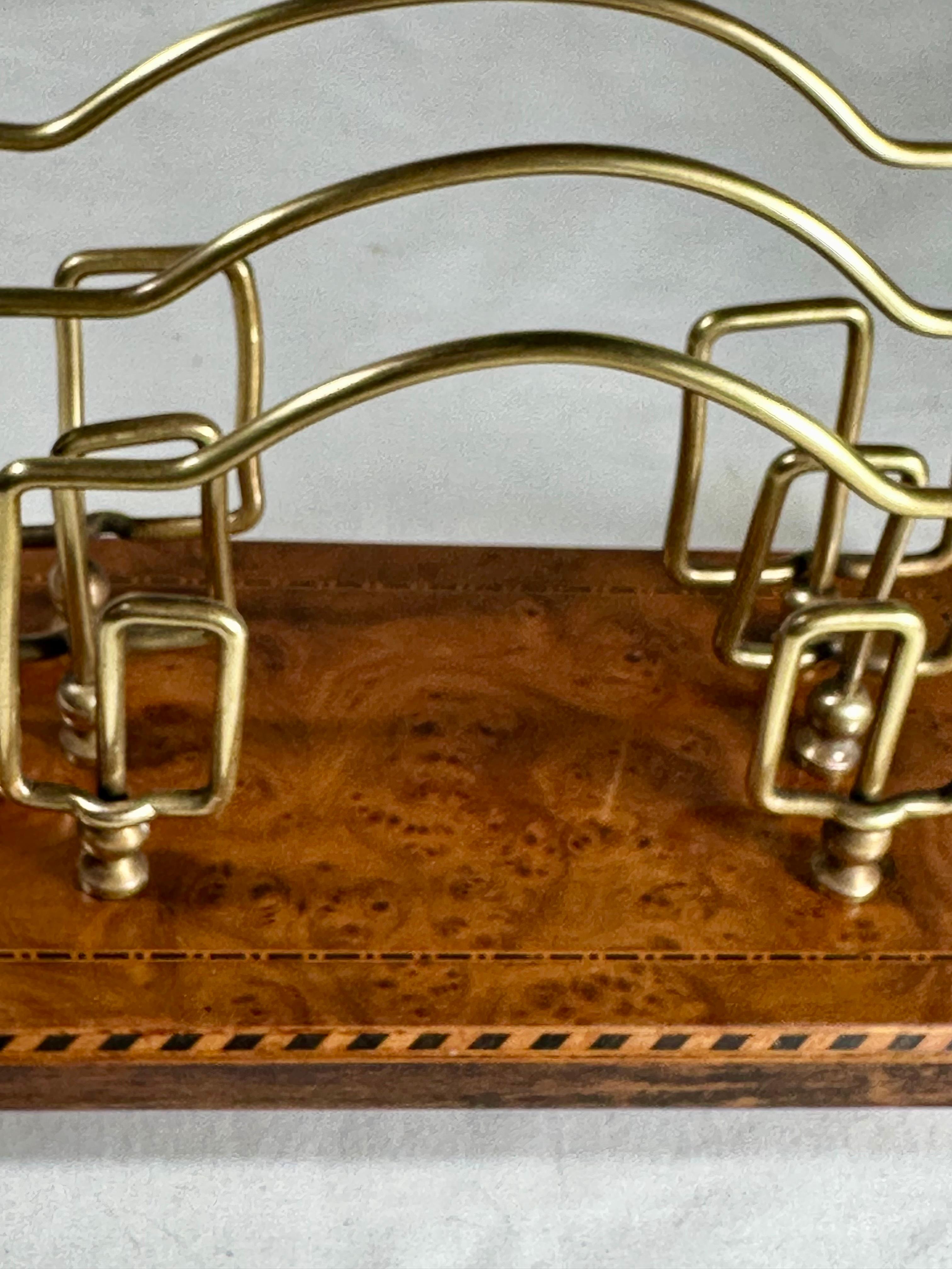 Art Deco Brass Birdseye Maple Marquetry Desk Letter Holder. For Sale 4