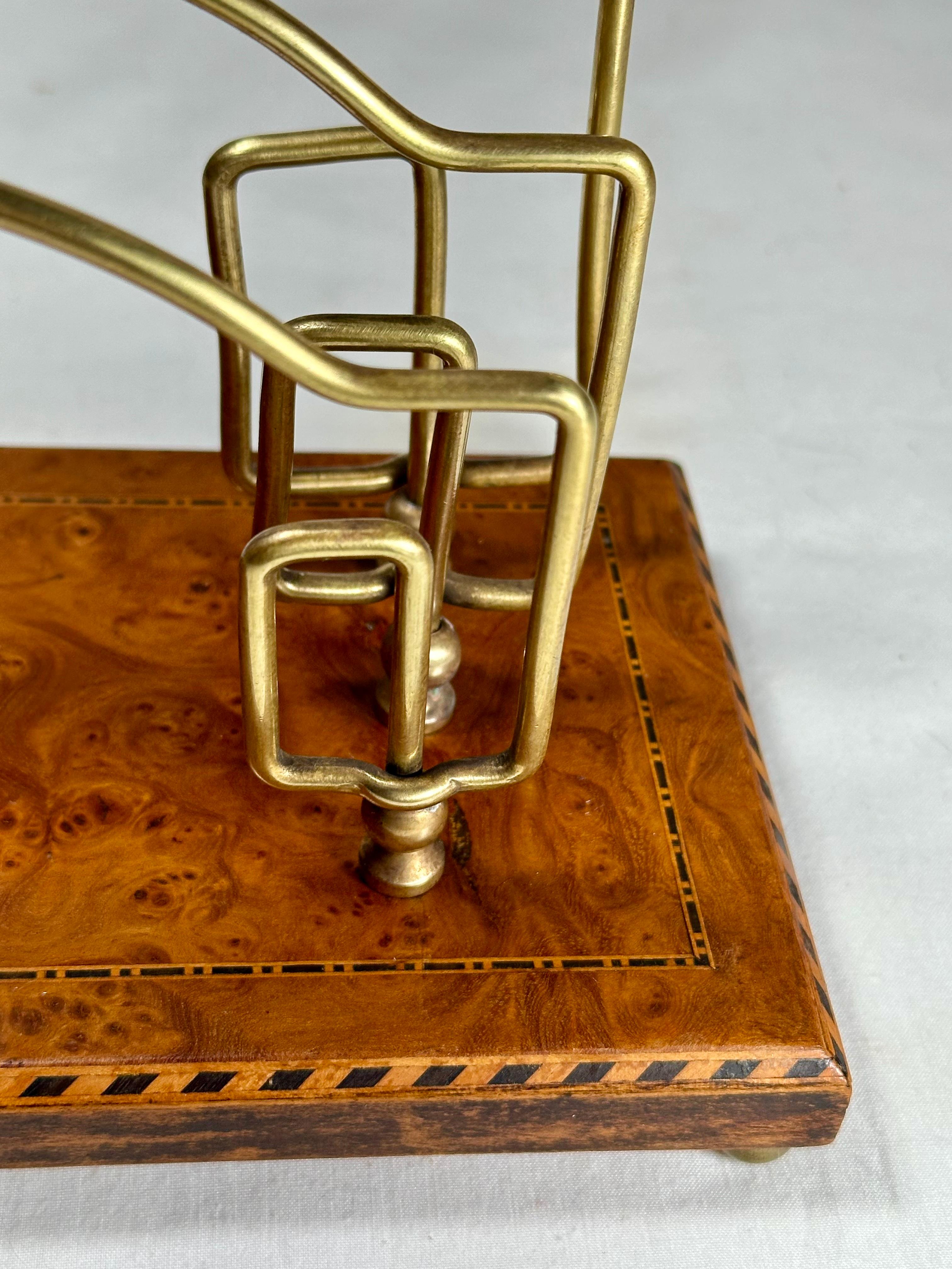 Art Deco Brass Birdseye Maple Marquetry Desk Letter Holder. For Sale 5
