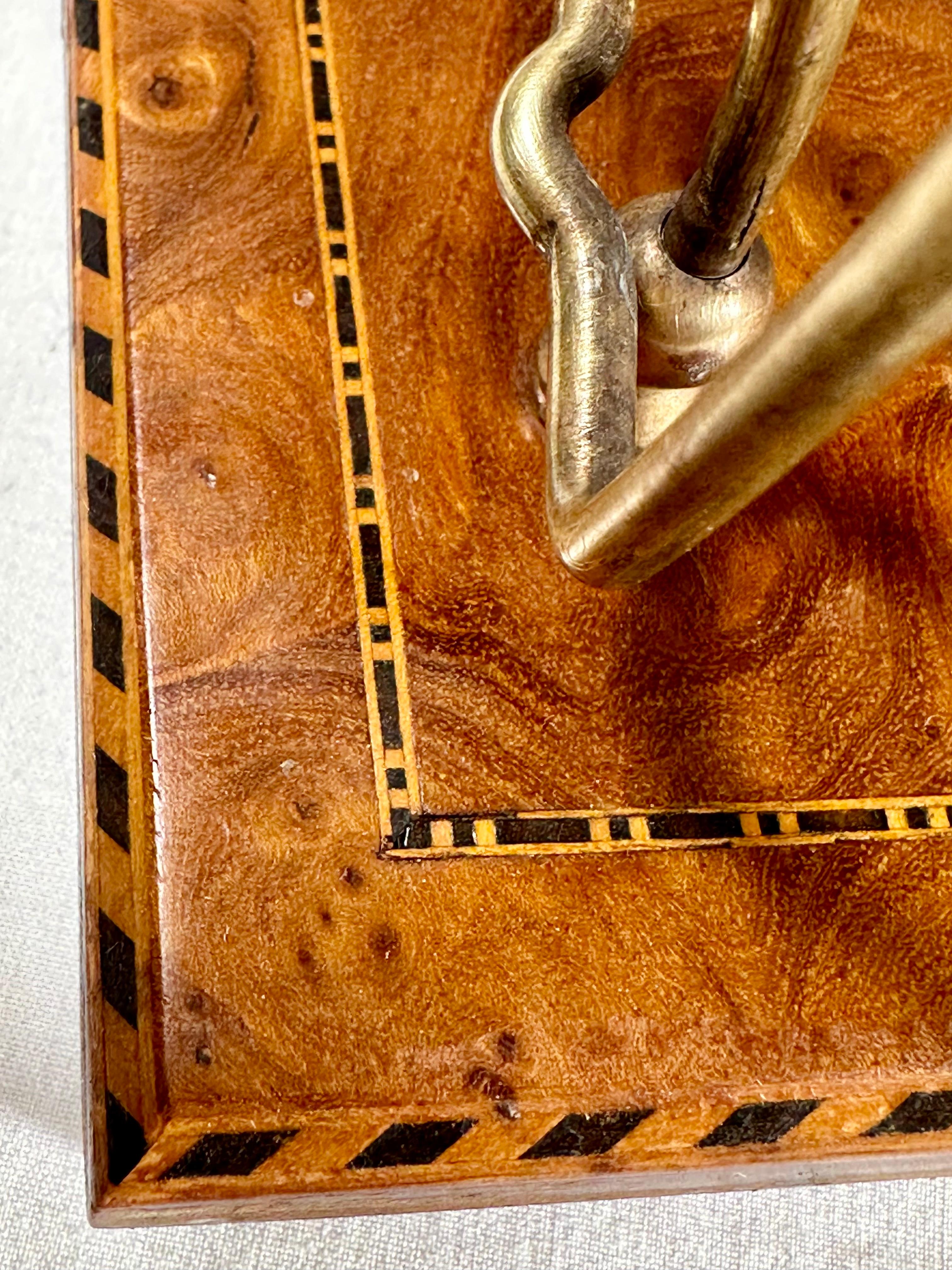 Art Deco Brass Birdseye Maple Marquetry Desk Letter Holder. For Sale 8