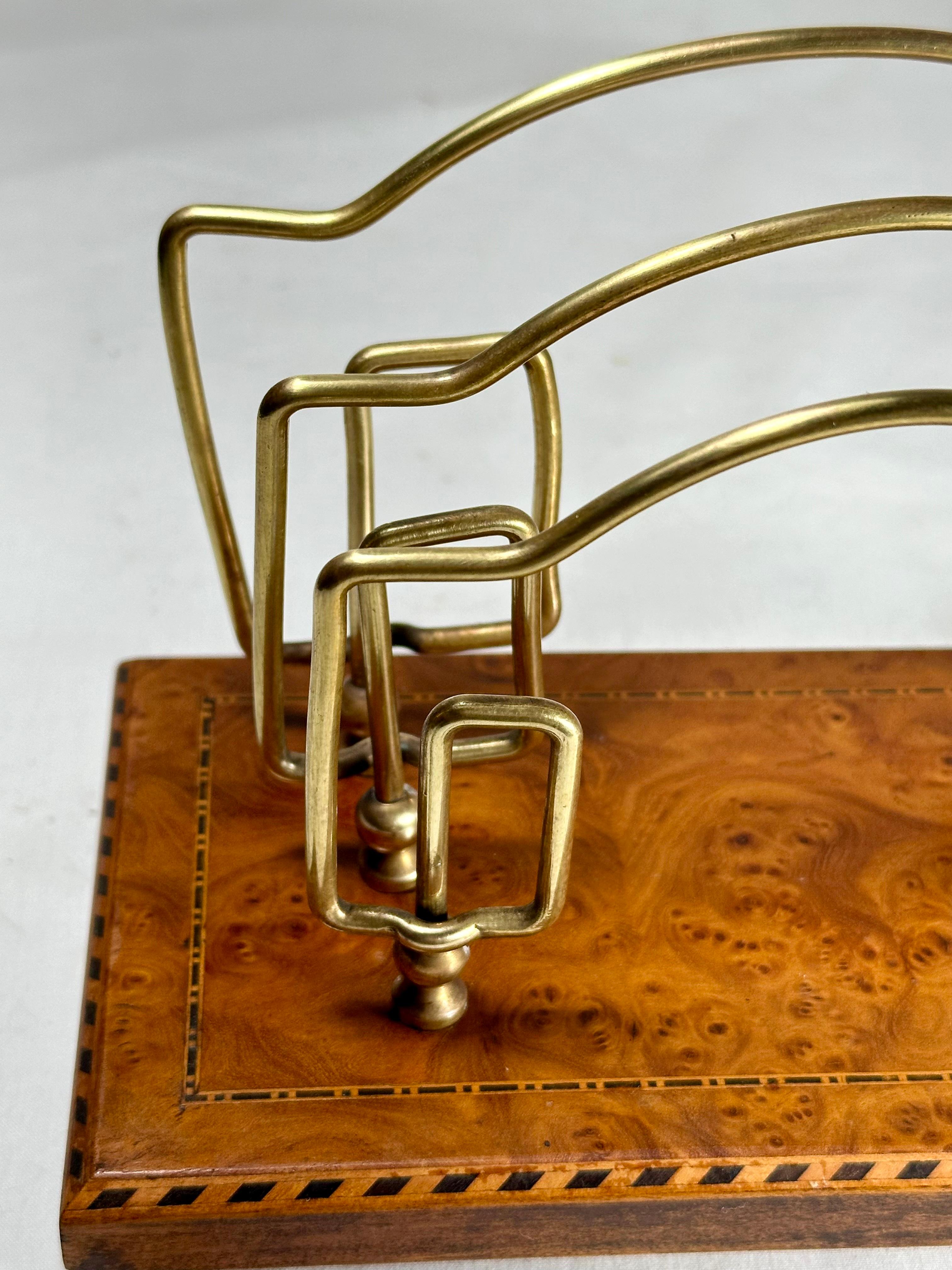 20th Century Art Deco Brass Birdseye Maple Marquetry Desk Letter Holder. For Sale