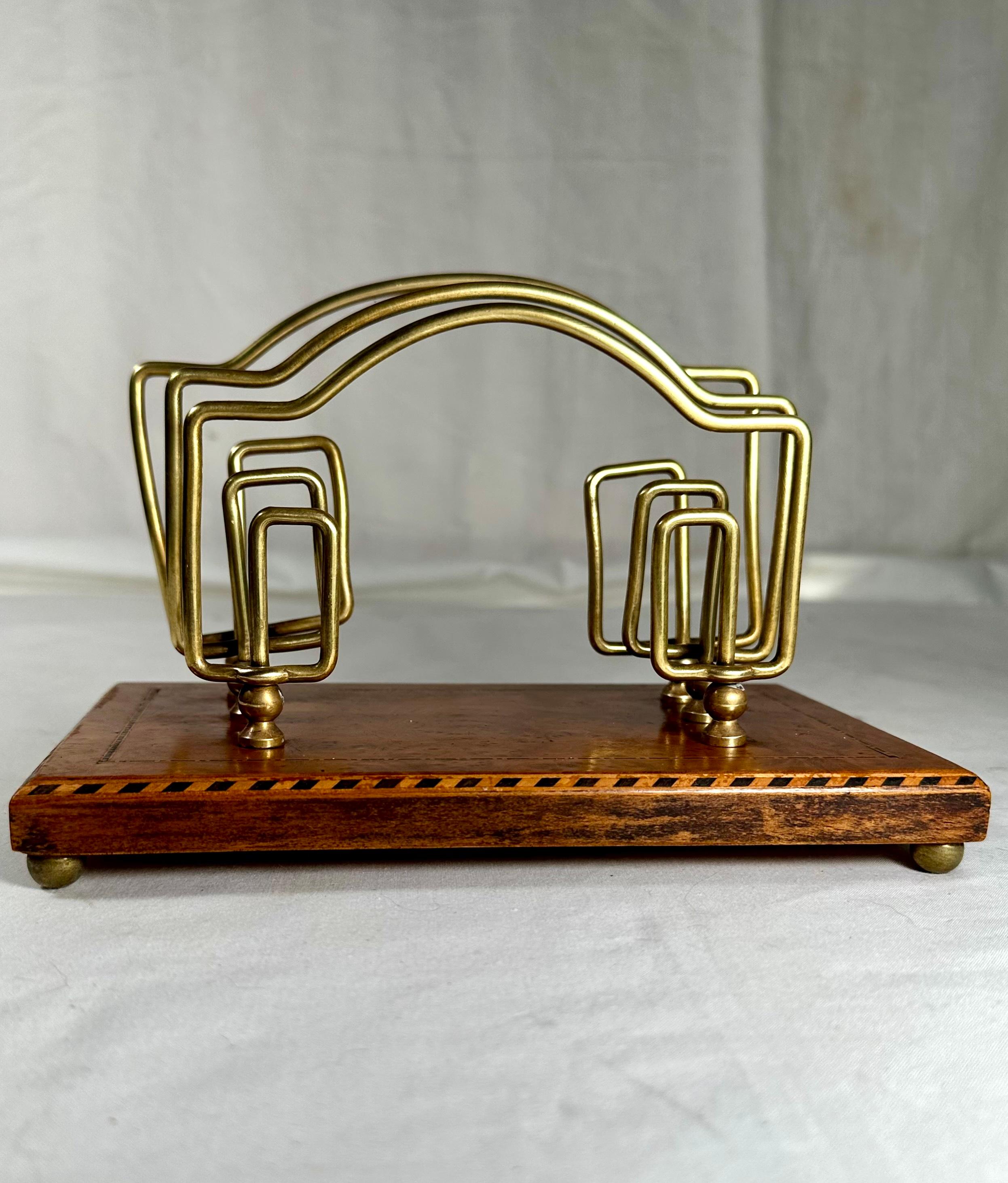 Art Deco Brass Birdseye Maple Marquetry Desk Letter Holder. For Sale 1