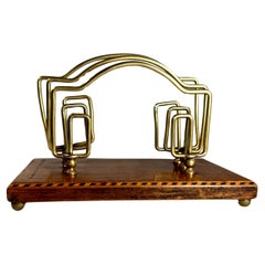 Antique Art Deco Brass Birdseye Maple Marquetry Desk Letter Holder.