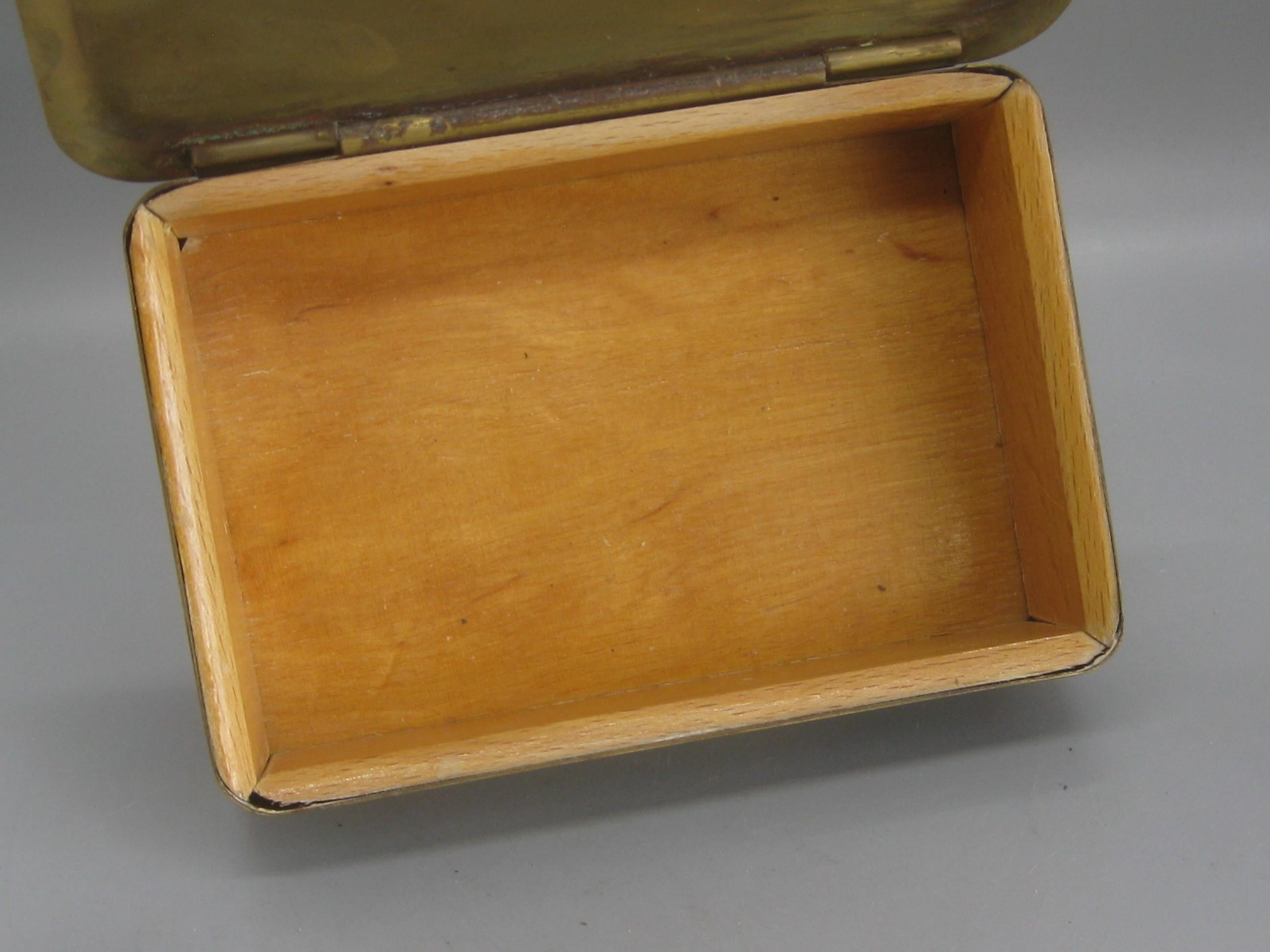 Art Deco Brass & Black Enamel Desk Stash Jewelry Trinket Box w/Wood Liner 9