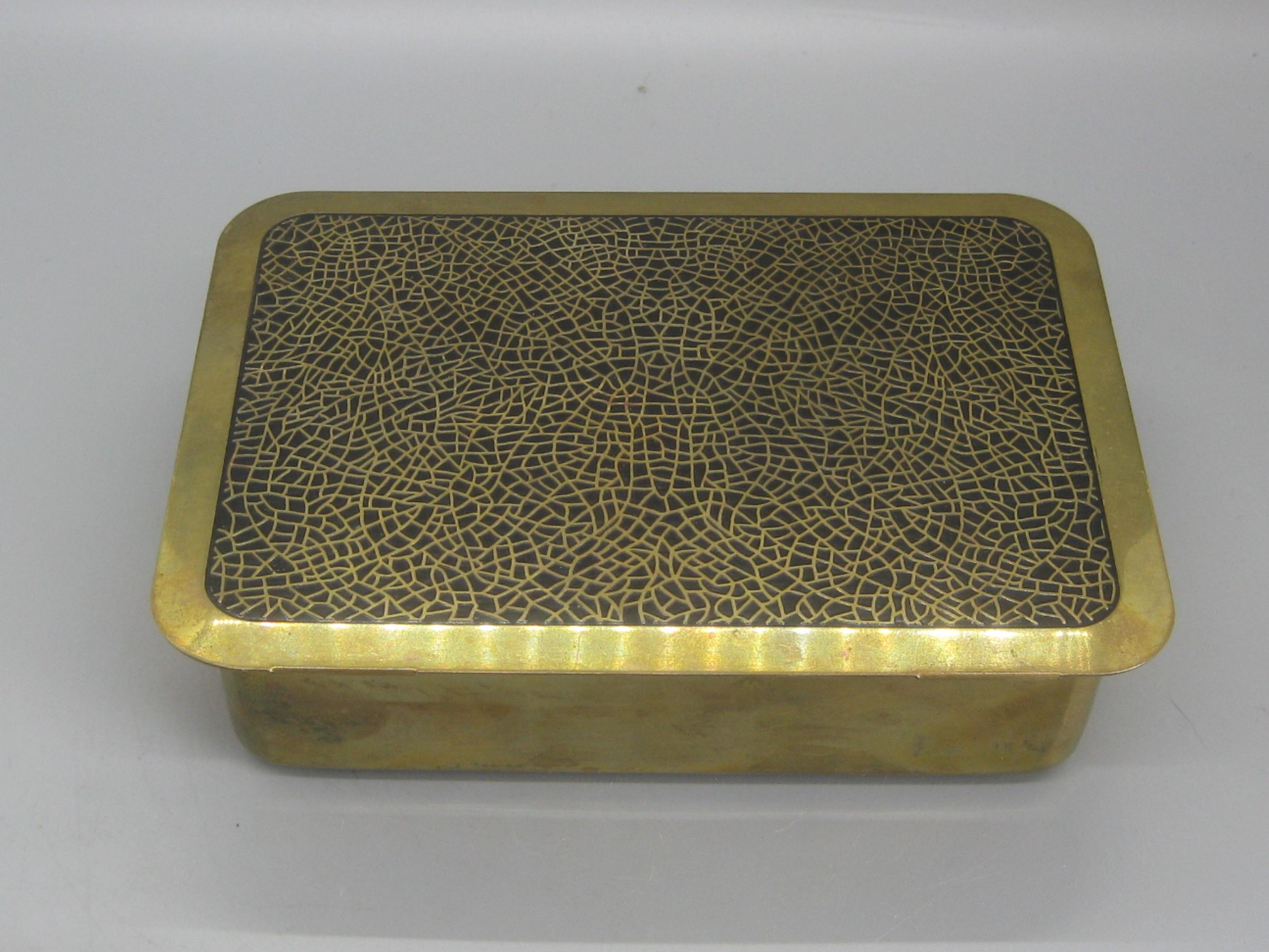 Art Deco Brass & Black Enamel Desk Stash Jewelry Trinket Box w/Wood Liner 2