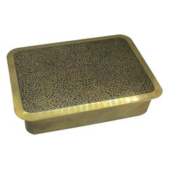 Art Deco Brass & Black Enamel Desk Stash Jewelry Trinket Box w/Wood Liner