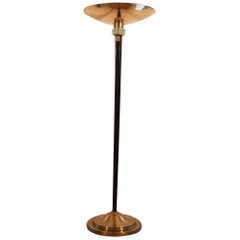 Art Deco Brass, Black Metal and Glass Details Floor Lamp, from France from 1930s