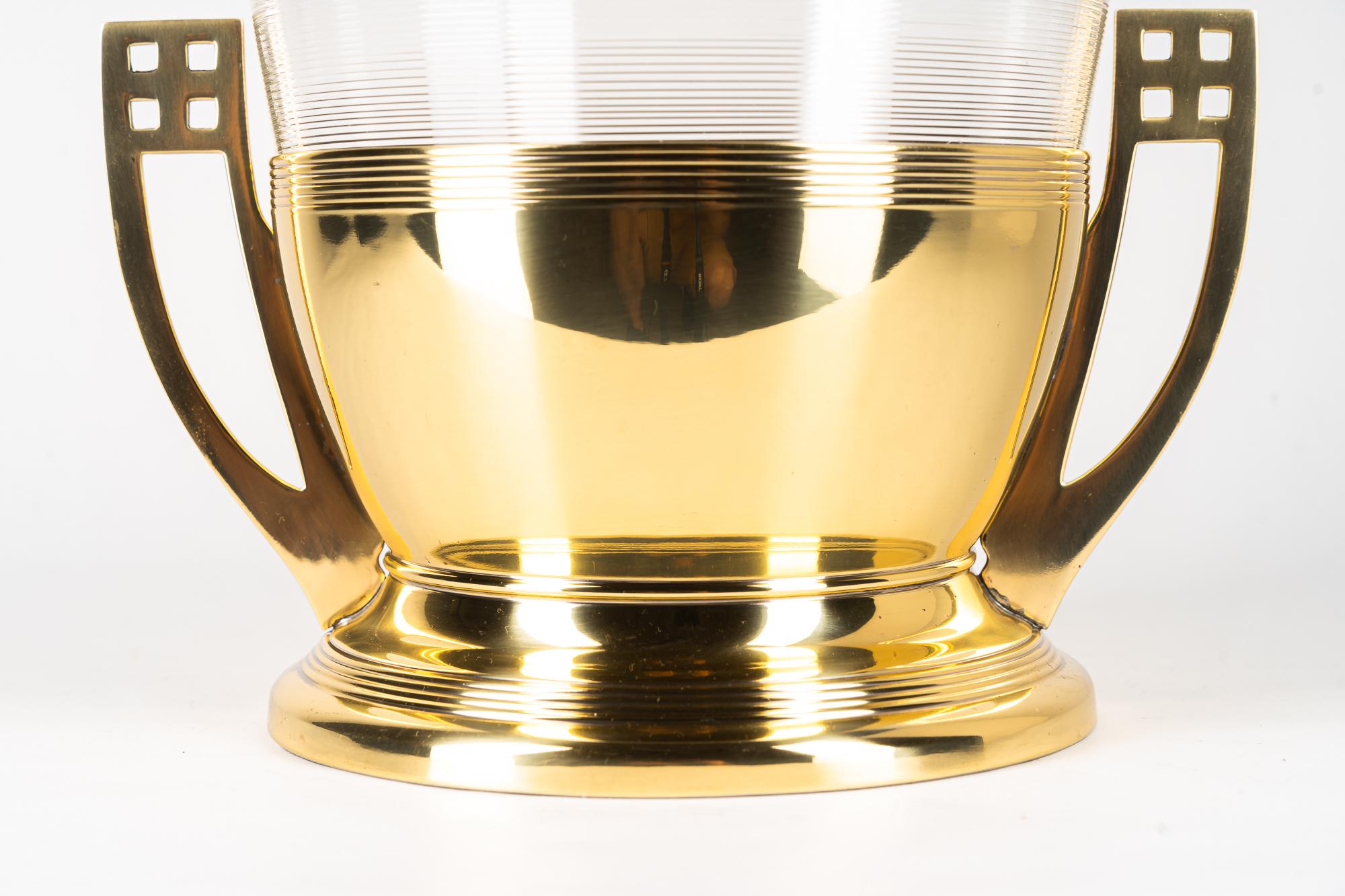 Austrian Art Deco Brass Bowl with Original Glass, Vienna, Around 1920s For Sale