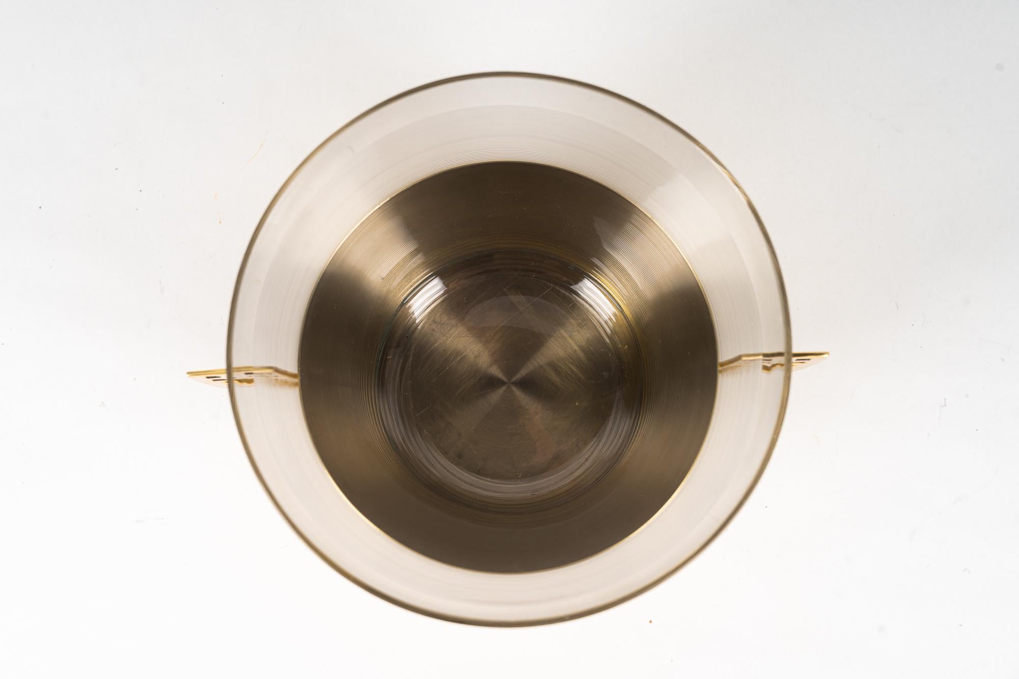 Early 20th Century Art Deco Brass Bowl with Original Glass, Vienna, Around 1920s For Sale