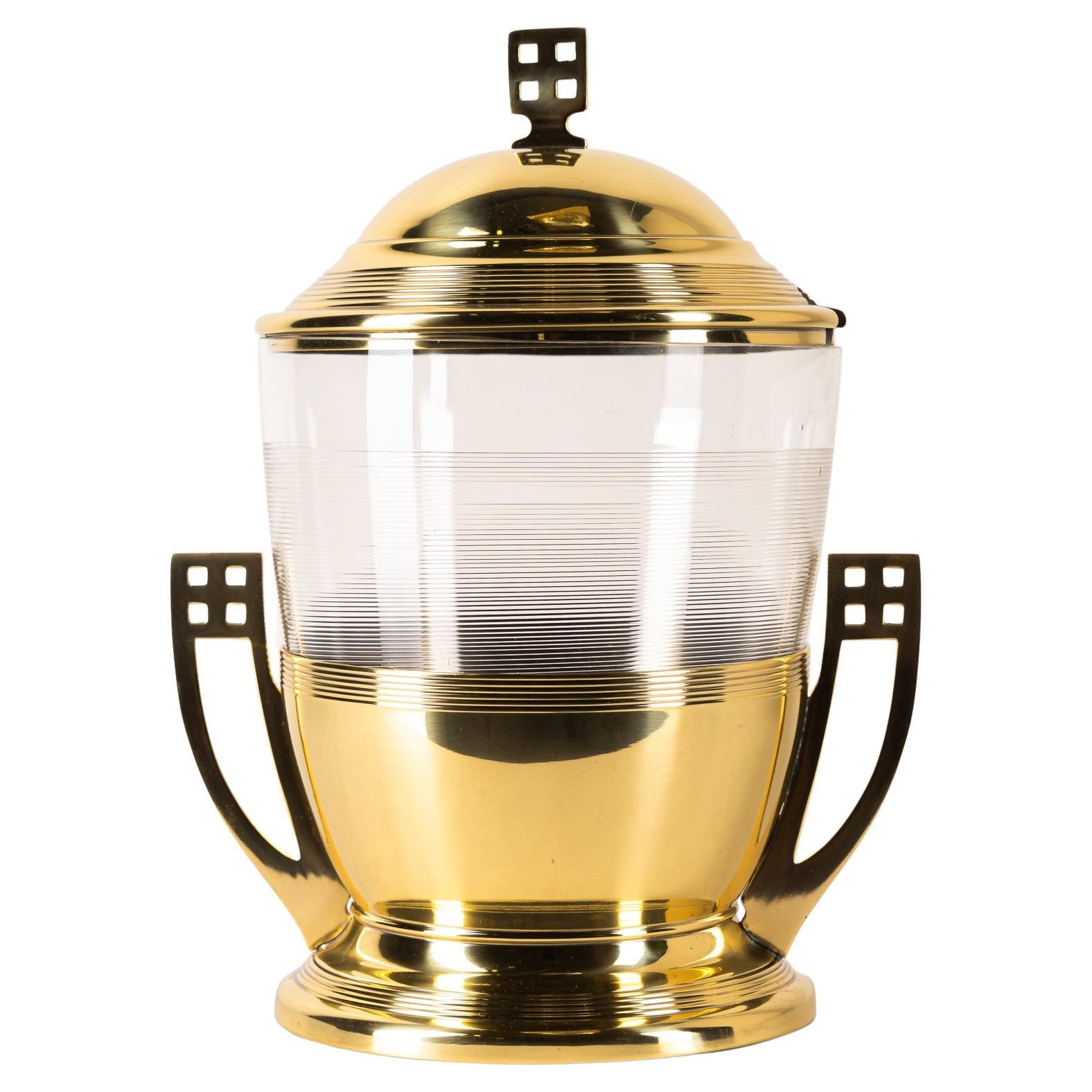 Art Deco Brass Bowl with Original Glass, Vienna, Around 1920s For Sale