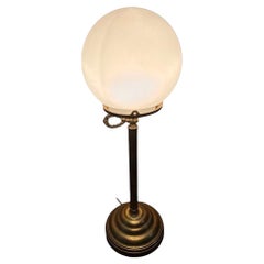 Art Deco Brass Buffet Desk Table Bankers Lamp w/ Globe Shade