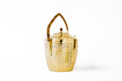 Art Deco Brass Can with Wicker Handle Around 1920s