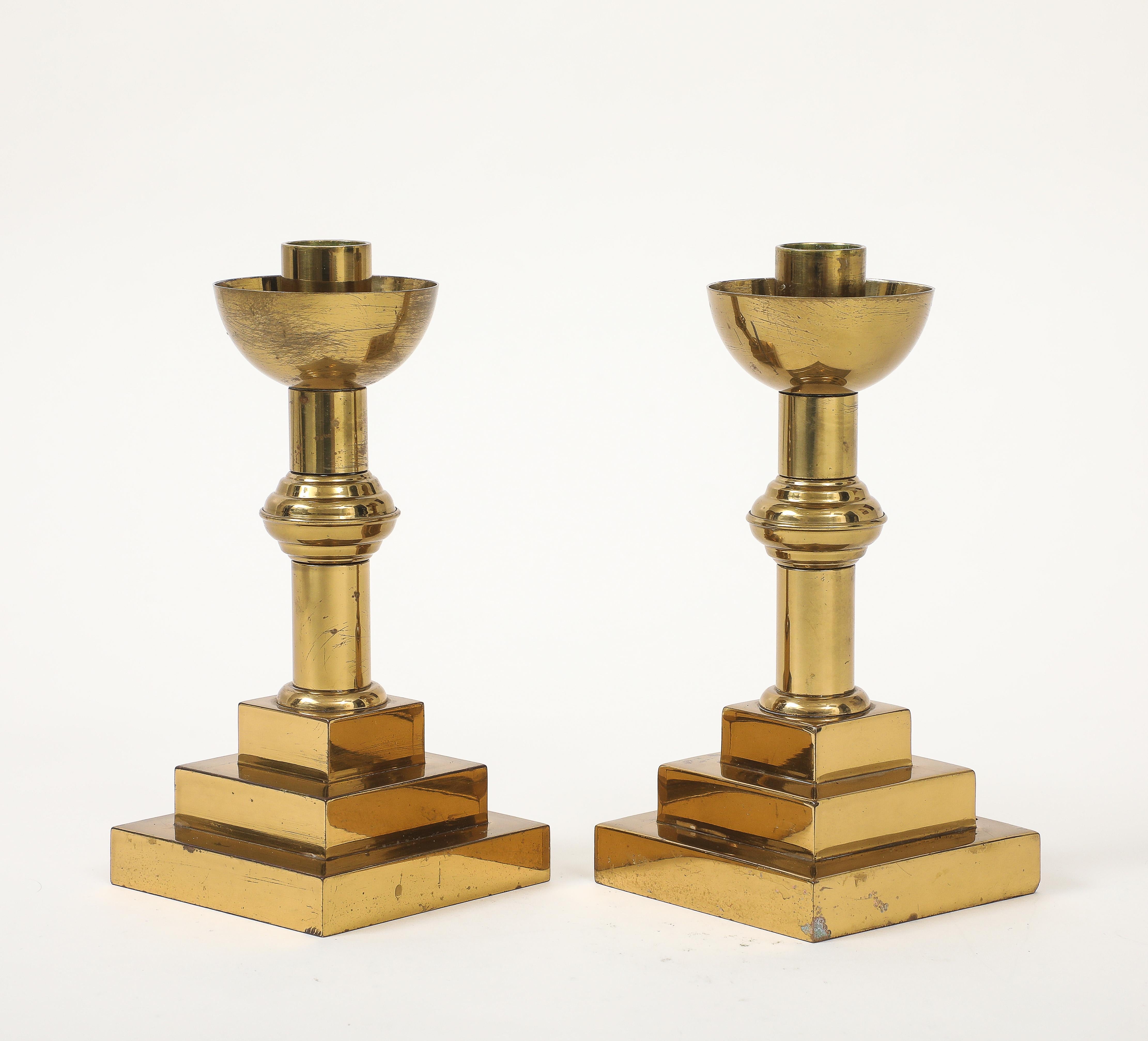 Americano Candelieri in ottone Art Deco in vendita