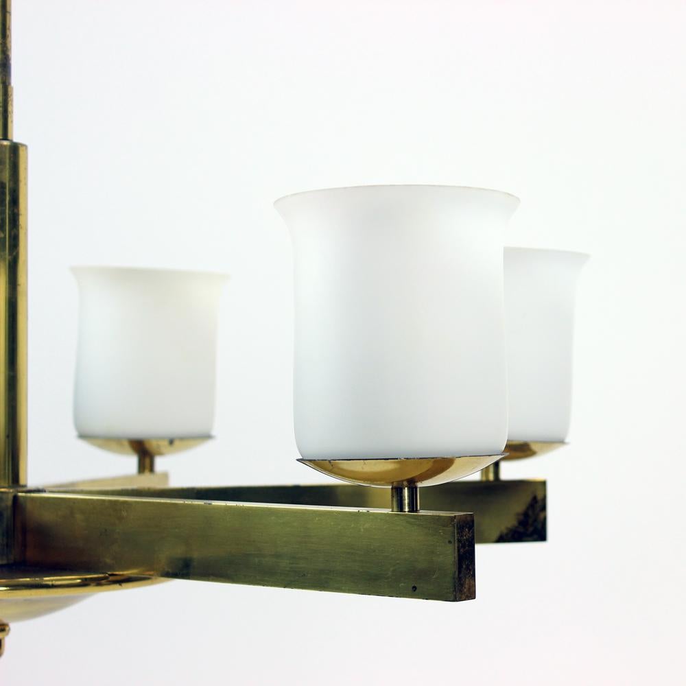 Art Deco Brass Ceiling Light with 2 Sets of Glass Shields, Czechoslovakia, 1920s For Sale 7