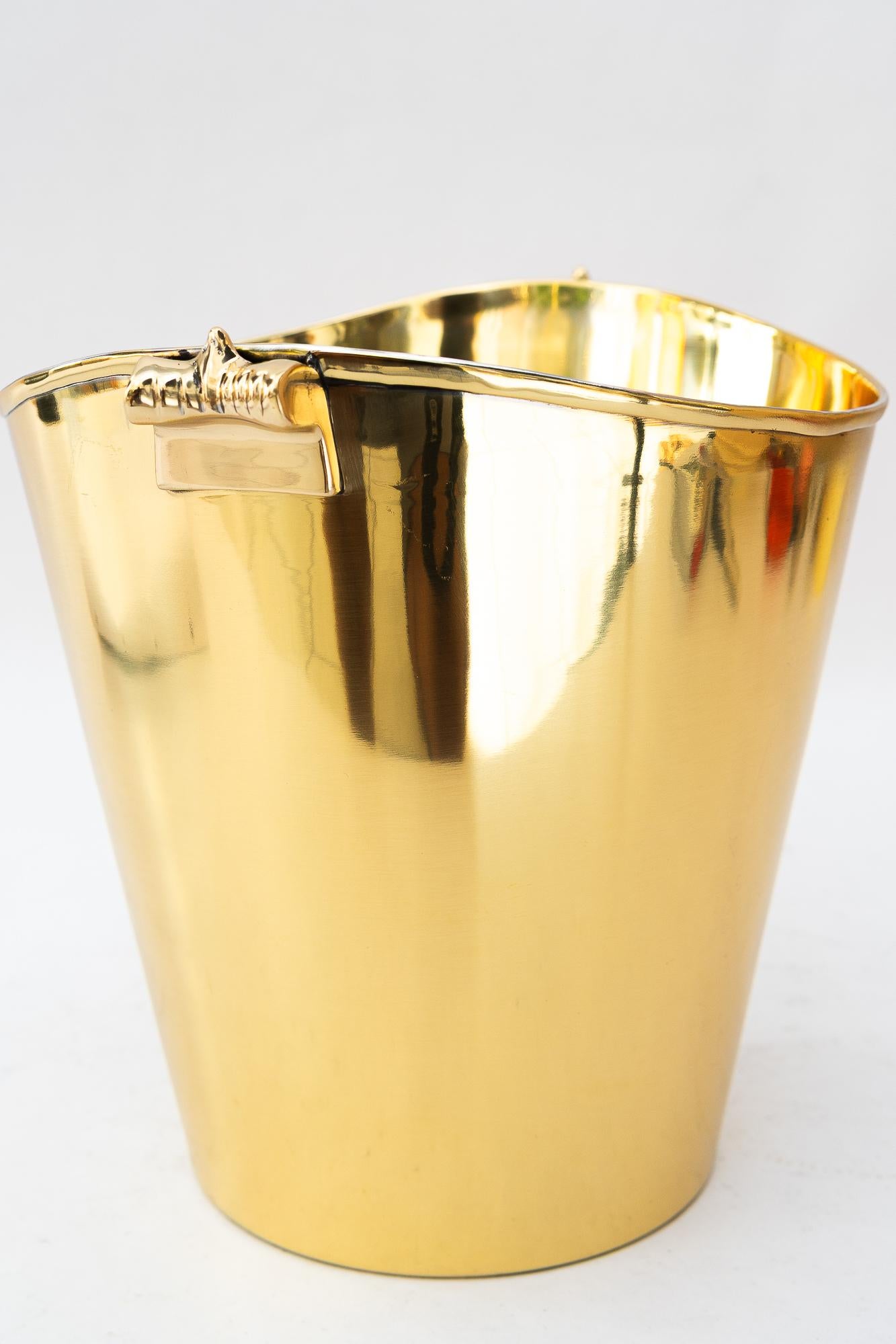 Lacquered Art Deco brass champagne bucket vienna around 1920s For Sale