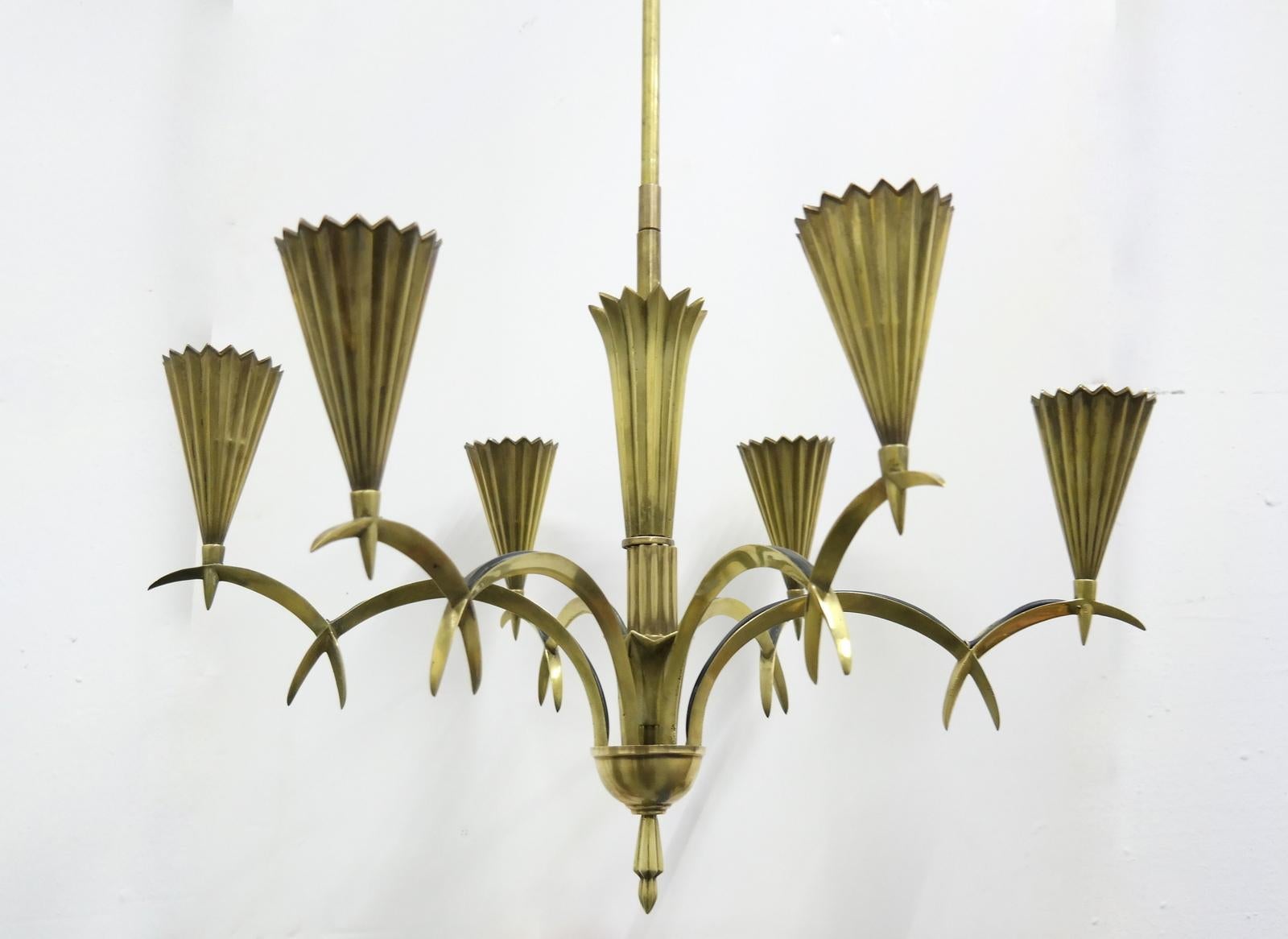 Art Deco brass chandelier by Dagobert Peche 1920.
