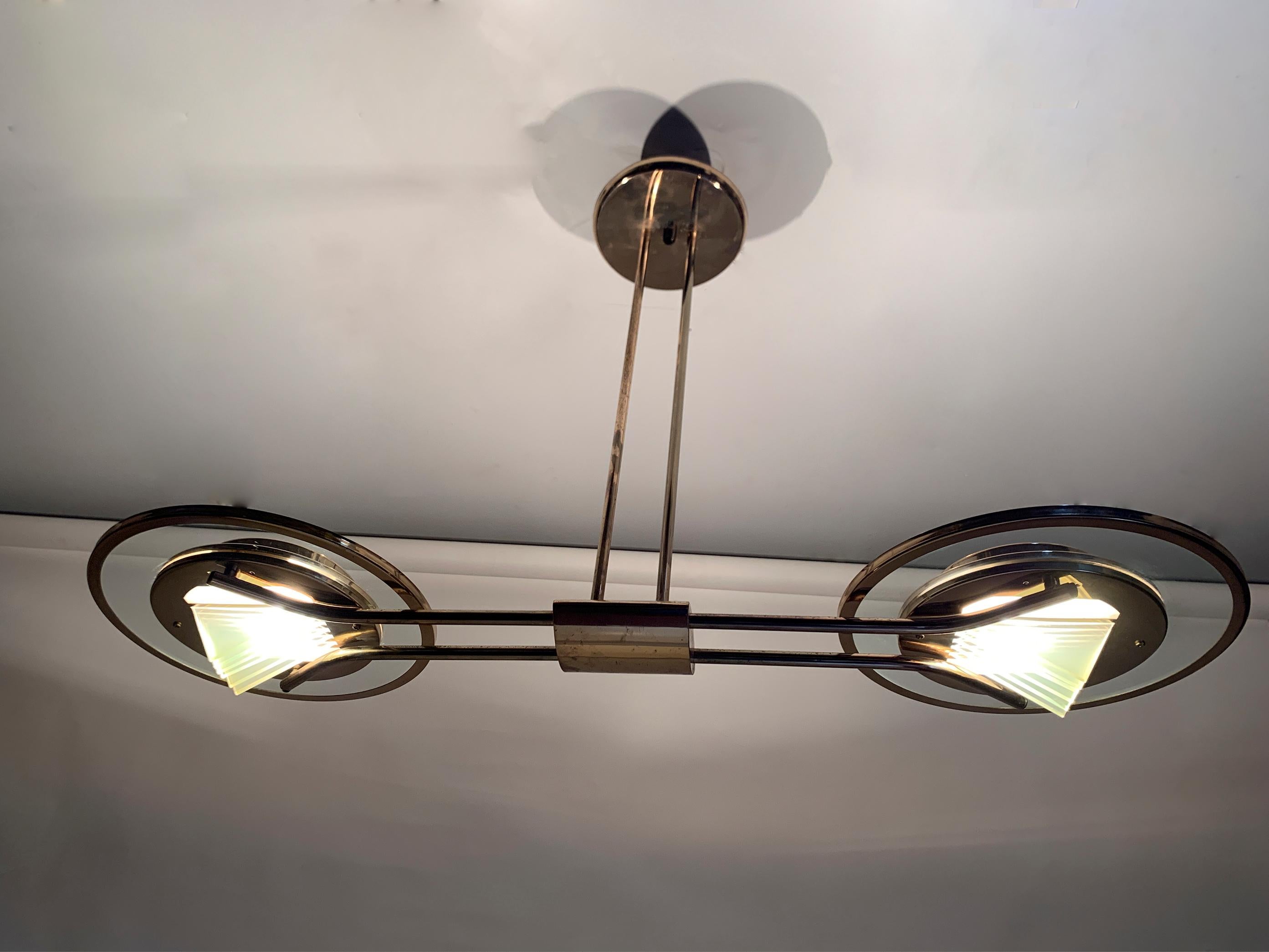 Lampadario in ottone Art Déco, Francia, 1930 circa in vendita 7
