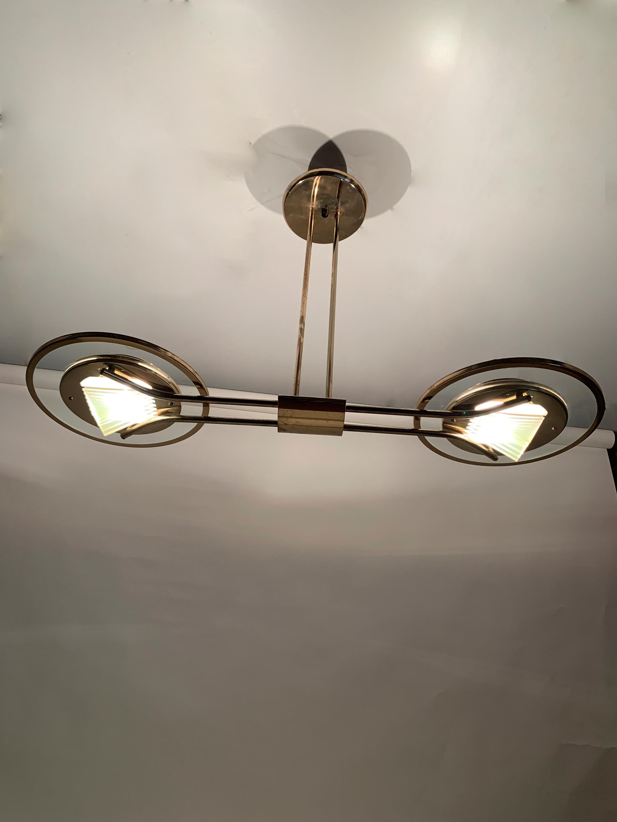 Lampadario in ottone Art Déco, Francia, 1930 circa in vendita 8