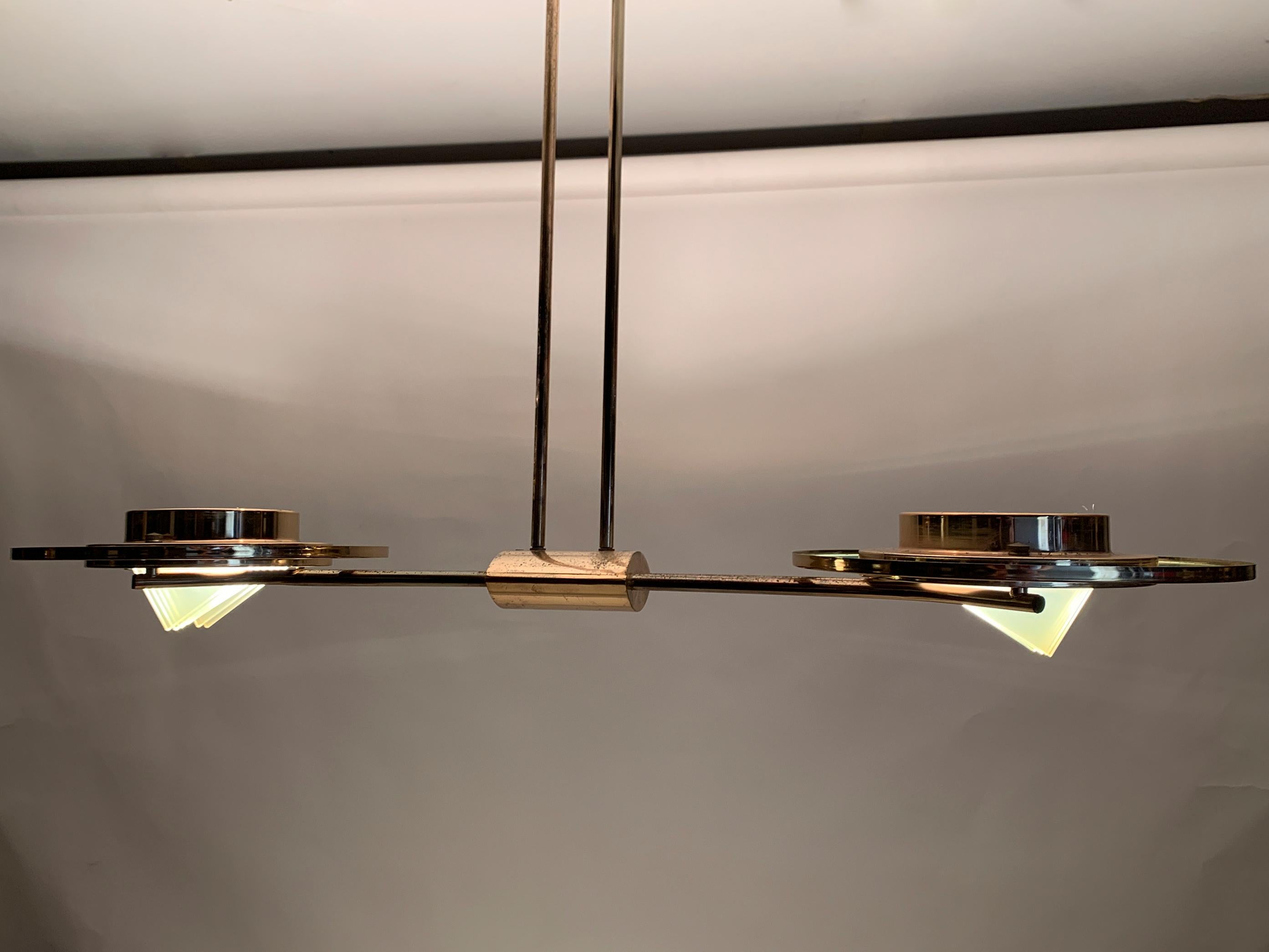 Lampadario in ottone Art Déco, Francia, 1930 circa in vendita 12