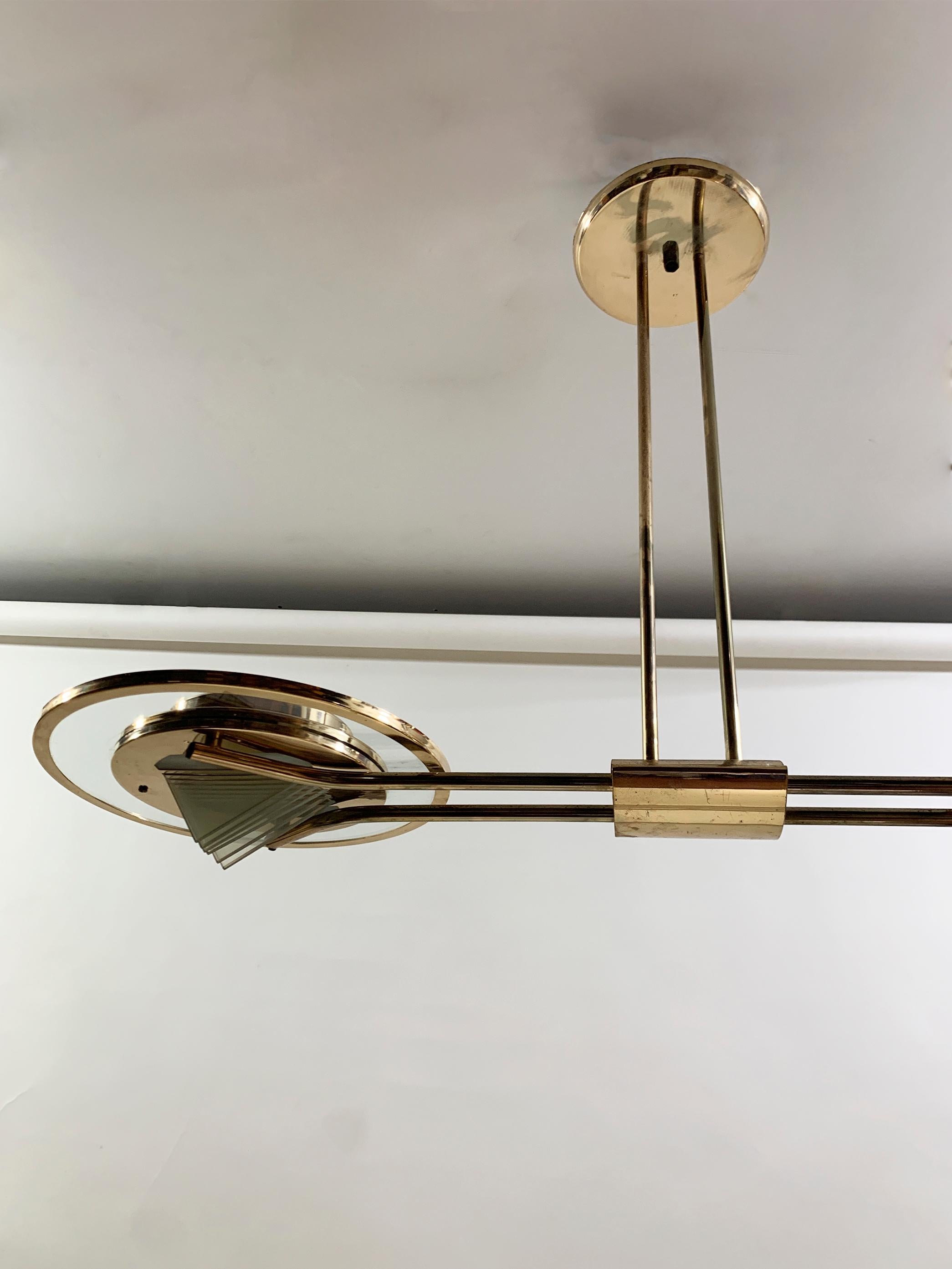 Francese Lampadario in ottone Art Déco, Francia, 1930 circa in vendita