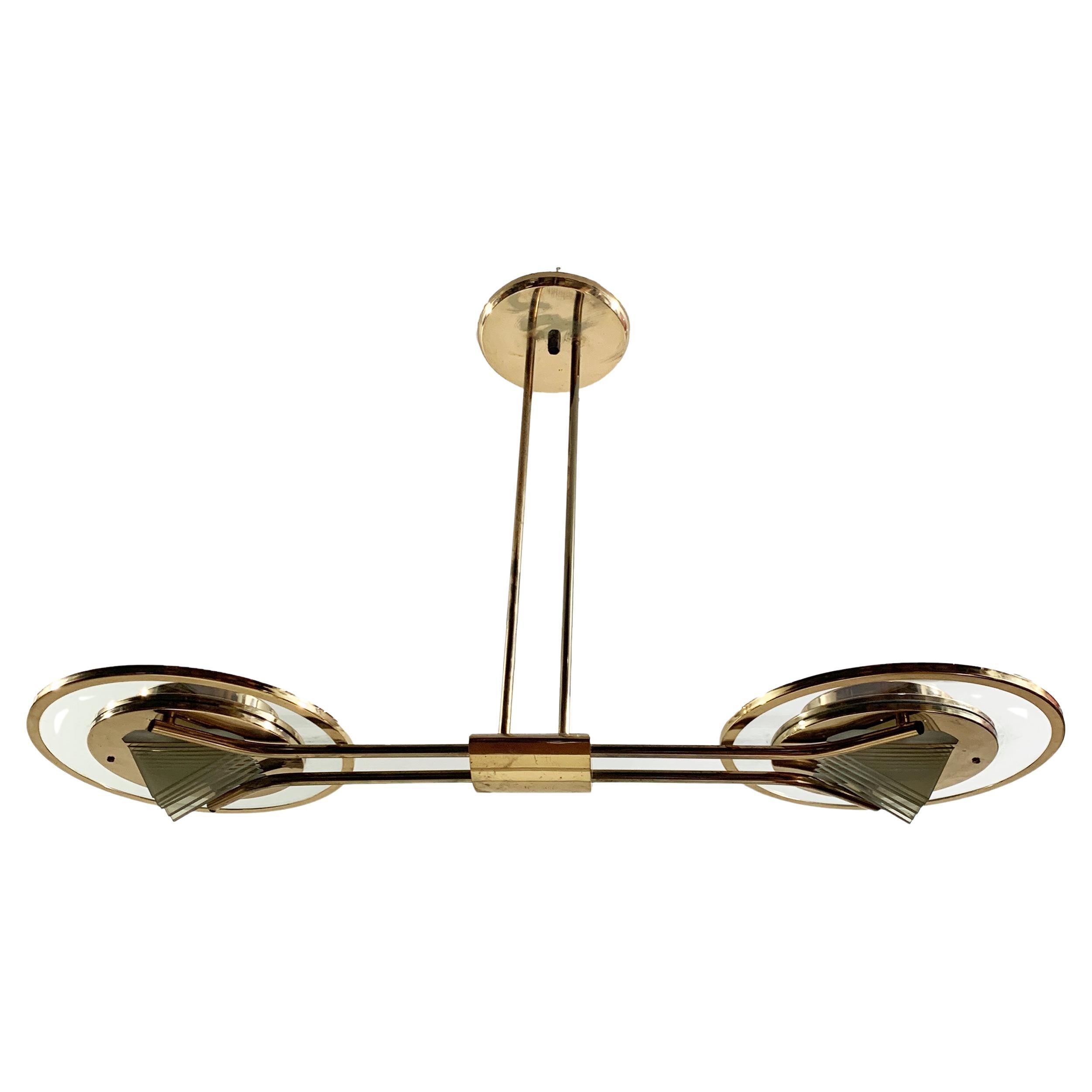 Lampadario in ottone Art Déco, Francia, 1930 circa