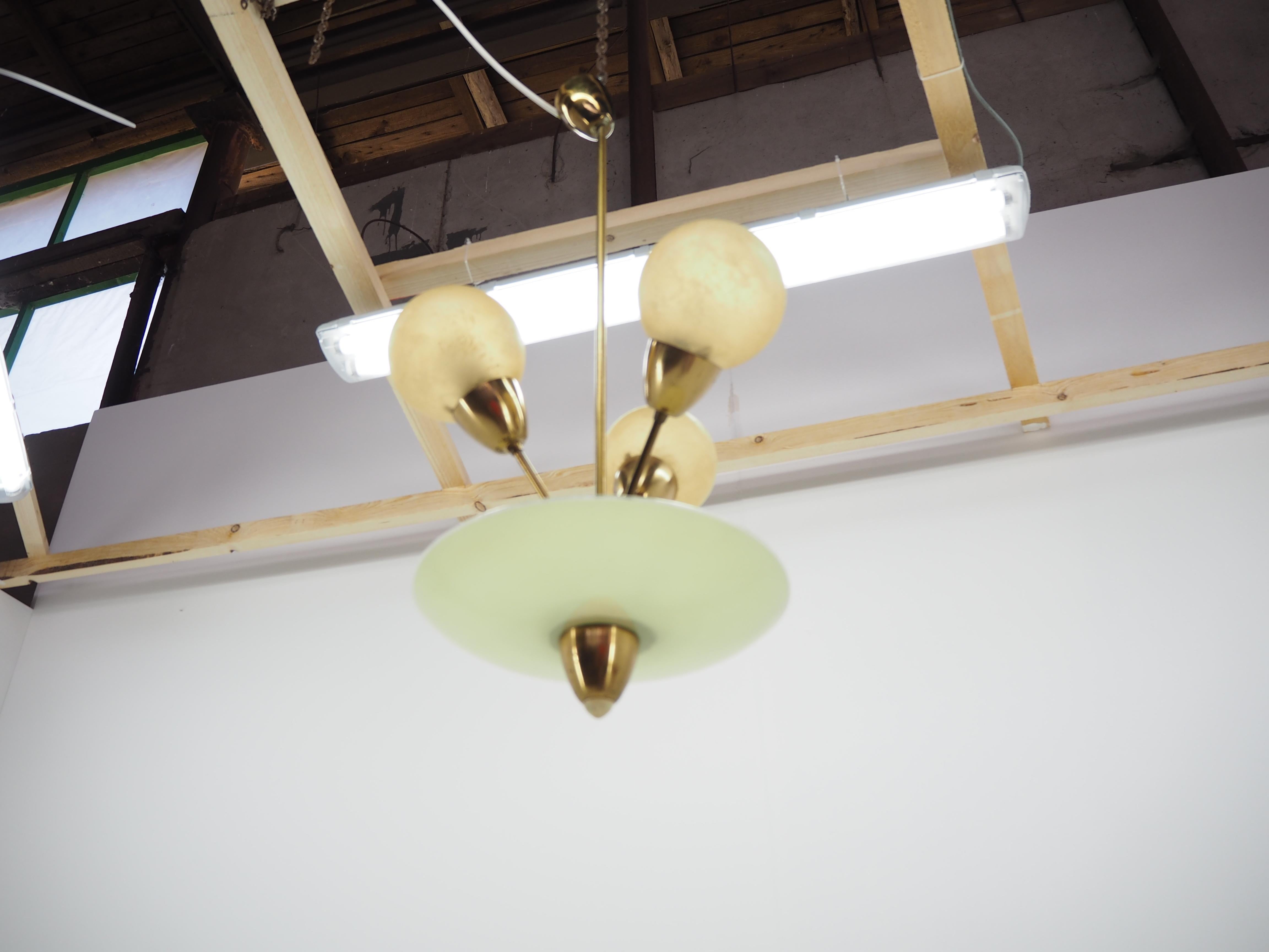Mid-20th Century Art Deco Brass Chandelier, Germany, 1940s