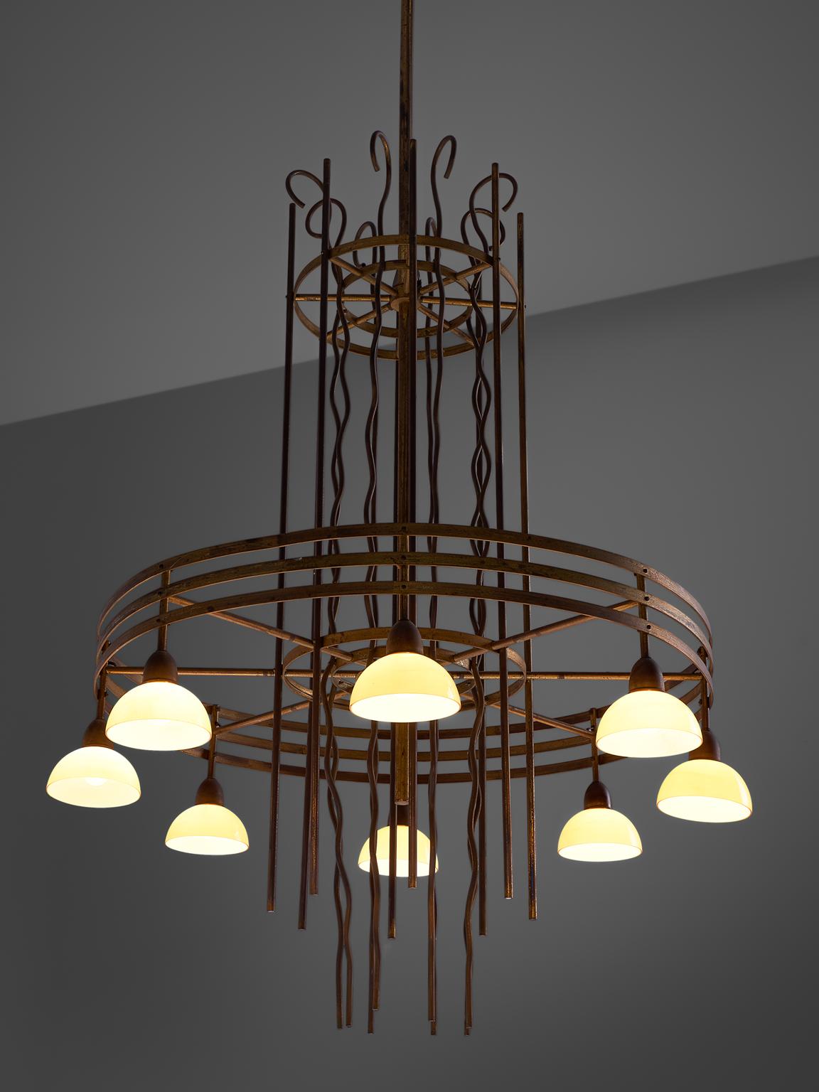 Art Deco Brass Chandelier, Sweden, 1930s In Good Condition In Waalwijk, NL