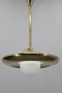 Art Deco Brass Chandelier with White Glass, Czechoslovakia 1930s