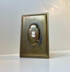 Art Deco Brass Cigar Box With Bakelite Cameo, 1940s