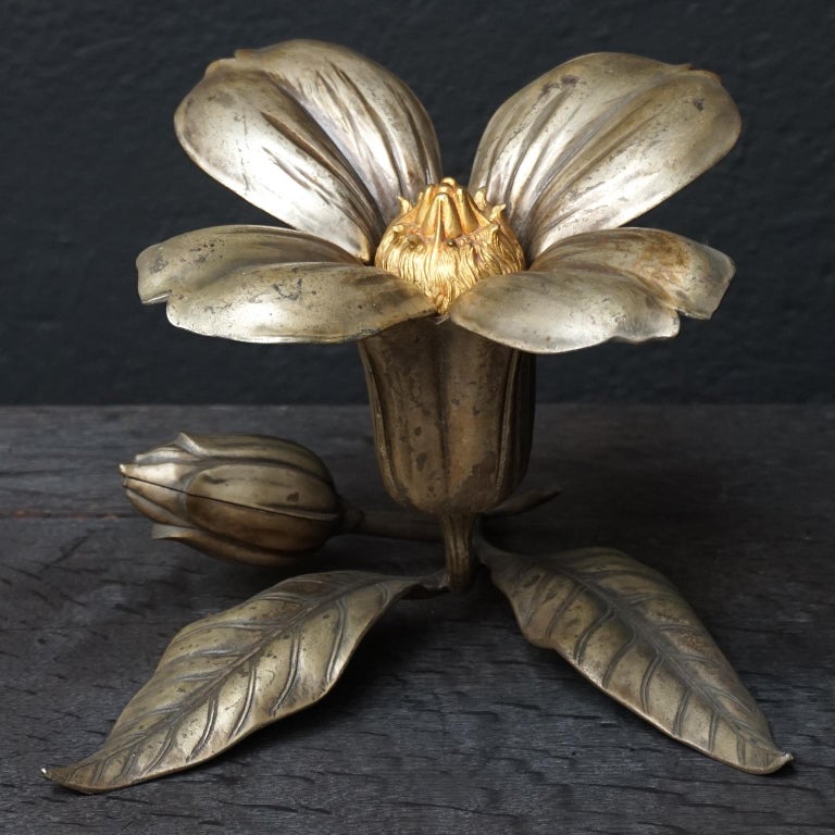 Art Deco Brass Cigarette Dispenser Flower, Matchstick Holder and Ashtray  Petals at 1stDibs