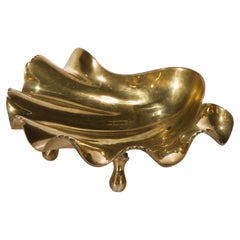 Art Deco Brass Clam Shell Footed Tray Bowl Trinket Dish, Vintage
