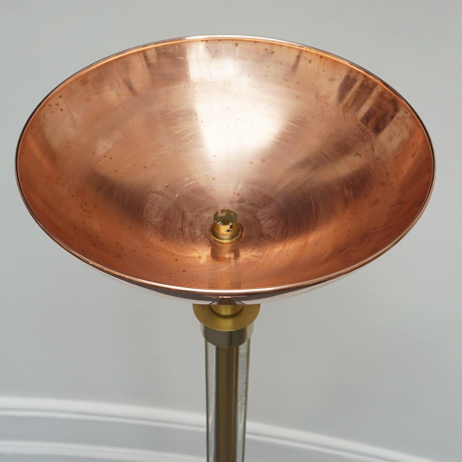 Art Deco Brass Copper and Glass Uplighter Floor Lamp For Sale 1