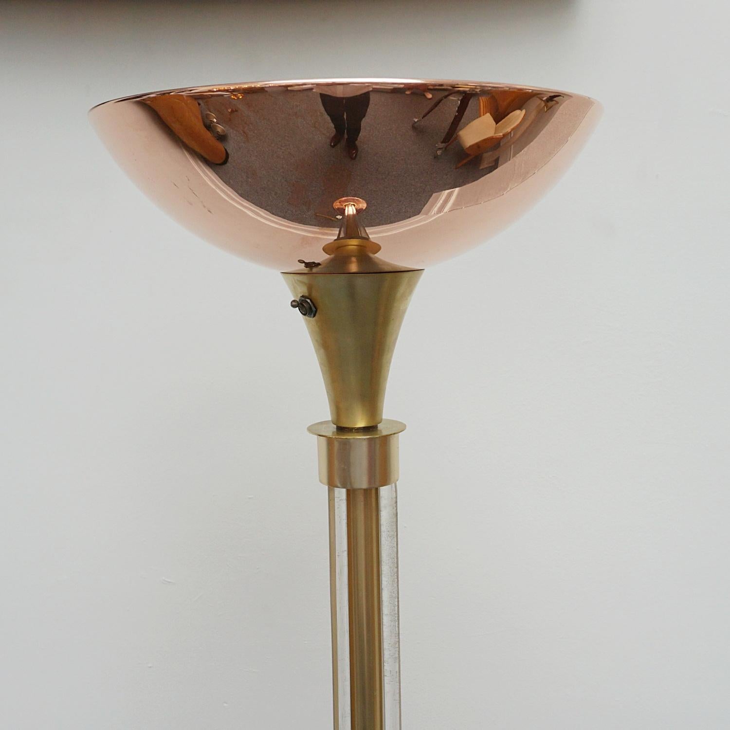 Art Deco Brass Copper and Glass Uplighter Floor Lamp For Sale 2