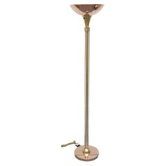 Vintage Art Deco Brass Copper and Glass Uplighter Floor Lamp