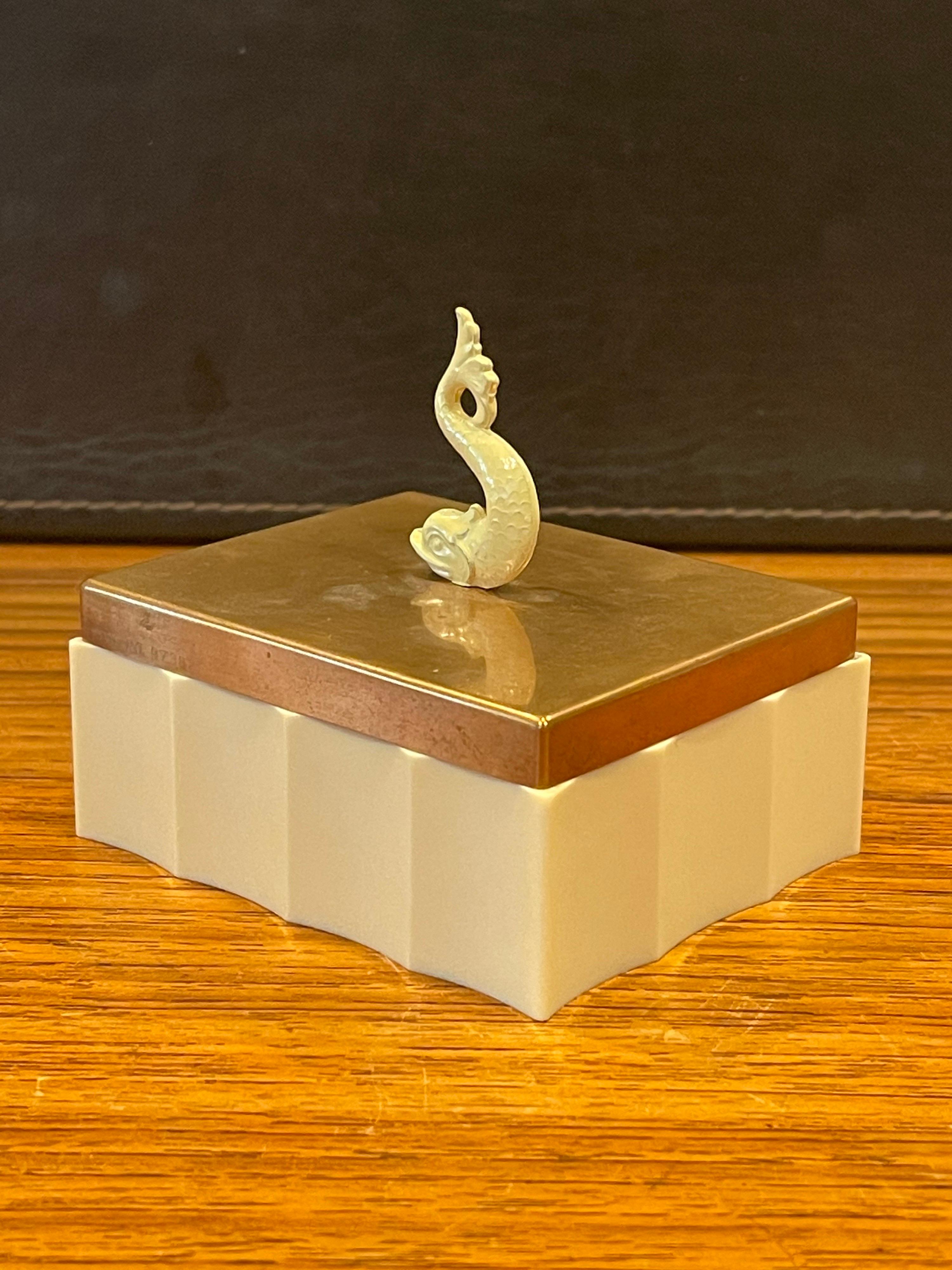 Art Deco Brass Copper & Ivory Bakelite Trinket Box by Chase & Co. 7