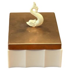 Art Deco Brass Copper & Ivory Bakelite Trinket Box by Chase & Co.