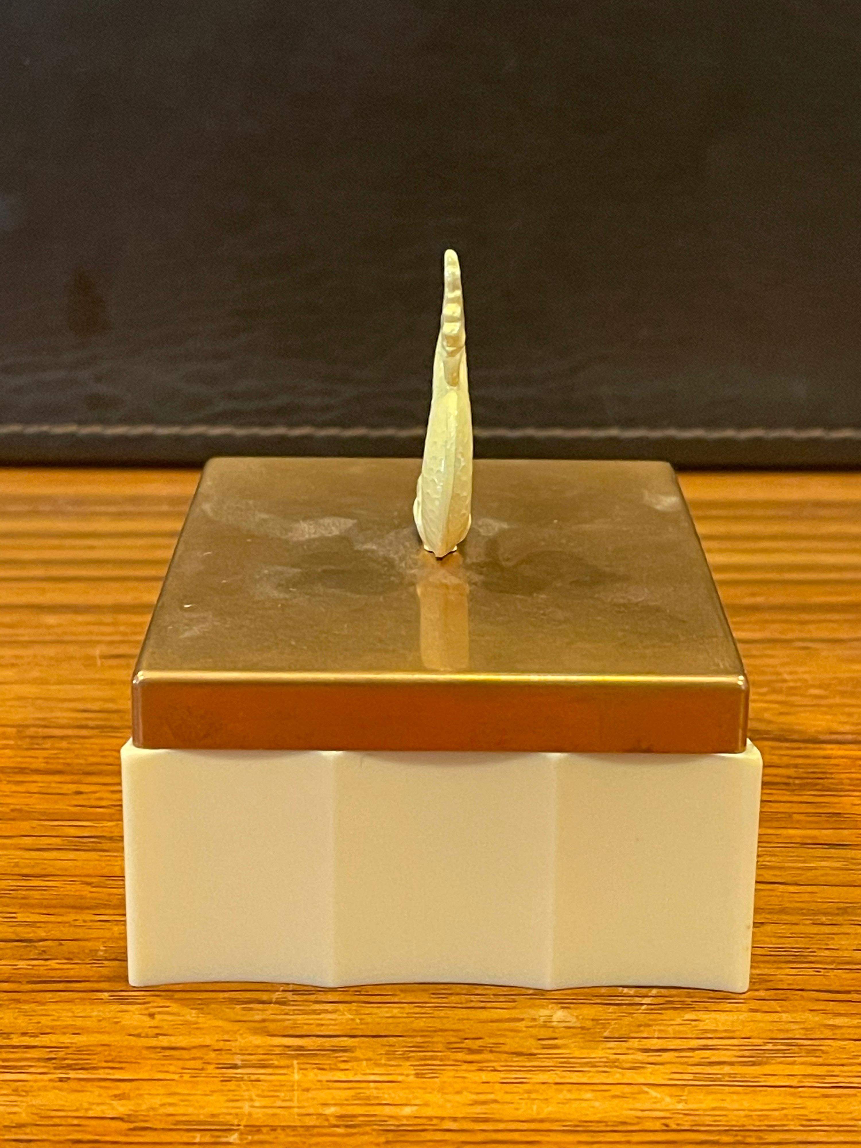 Art Deco Brass Copper & Ivory Bakelite Trinket Box by Chase & Co. In Good Condition In San Diego, CA
