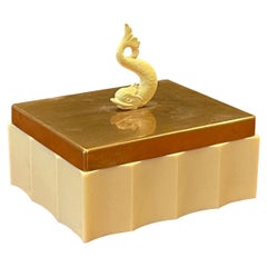 Antique Art Deco Brass Copper & Ivory Bakelite Trinket Box by Chase & Co.