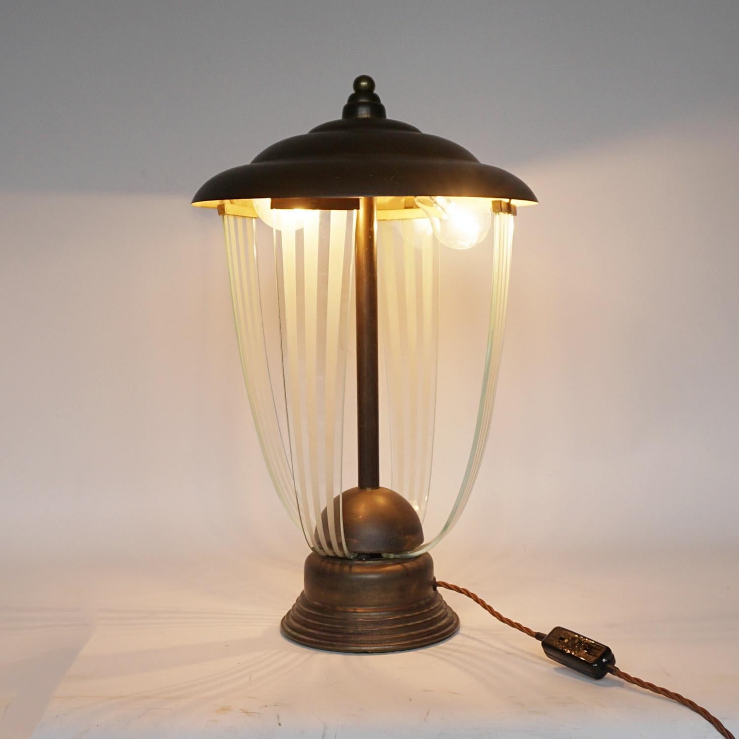 English Art Deco Brass & Copper Table Lamp