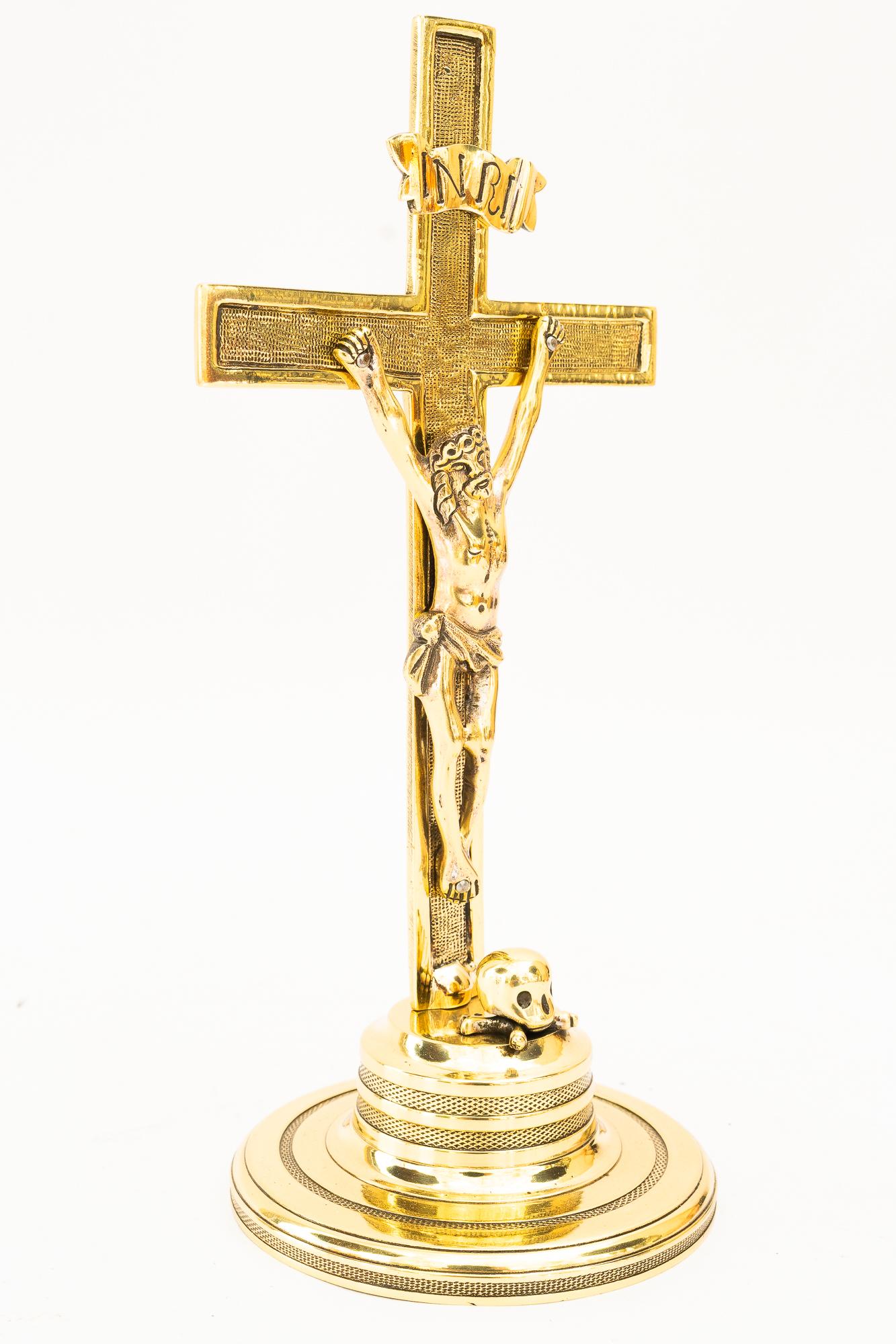 Austrian Art Deco brass cross around 1920s For Sale