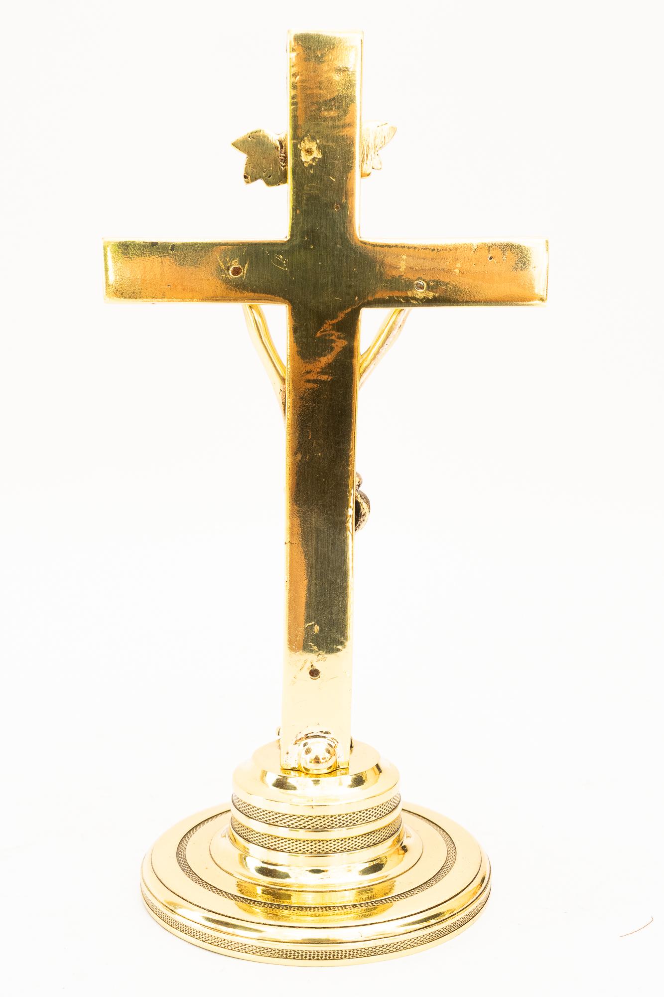 Lacquered Art Deco brass cross around 1920s For Sale