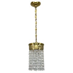 Art Deco Brass & Crystal Beads Pendant Light, Restored
