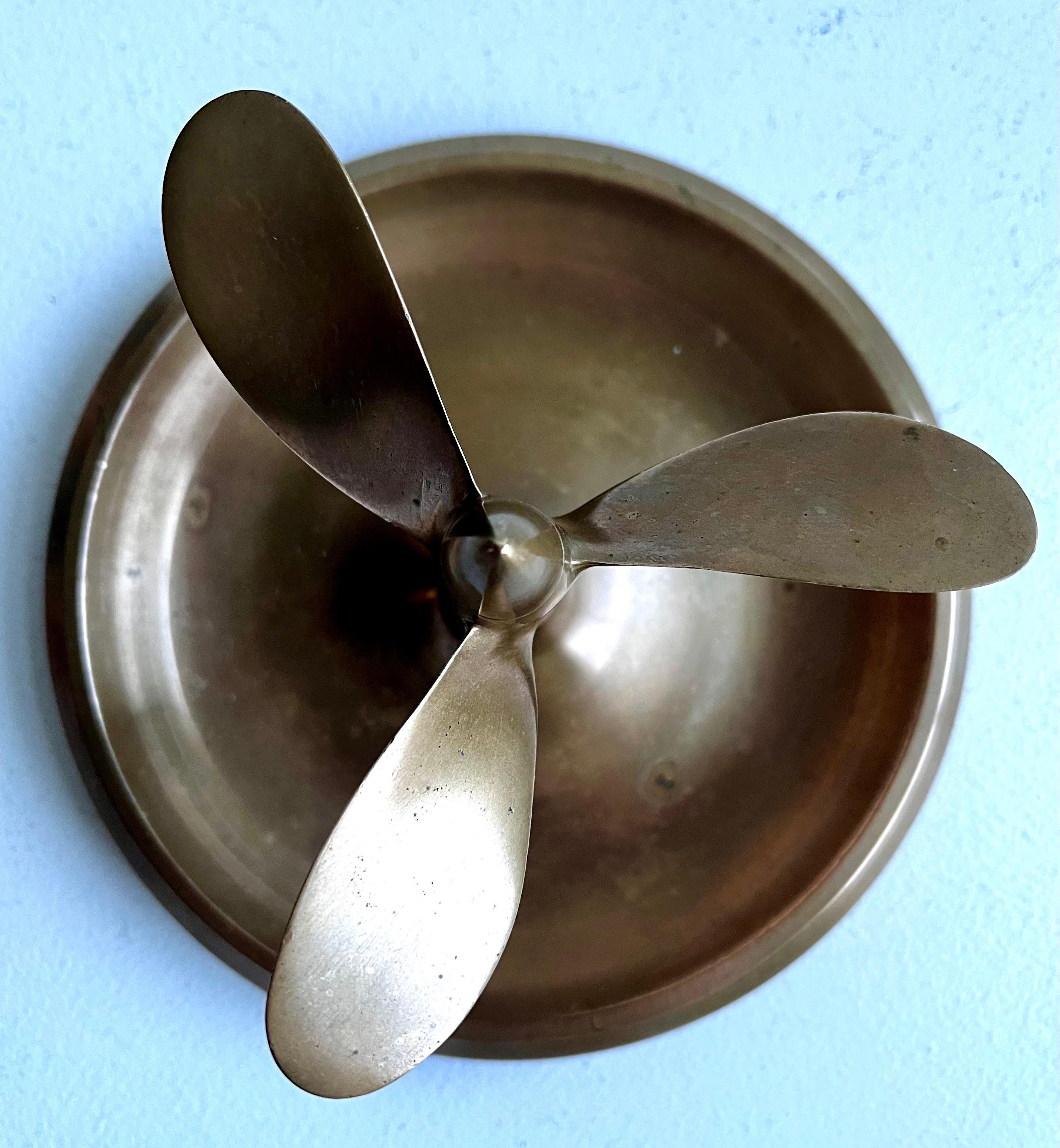 Art Deco Brass Decorative Catchall with Propeller, c. 1930 In Good Condition For Sale In Philadelphia, PA