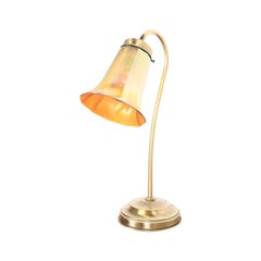 Art Deco Brass Desk Lamp With Quezal Favrile Art Glass Shade