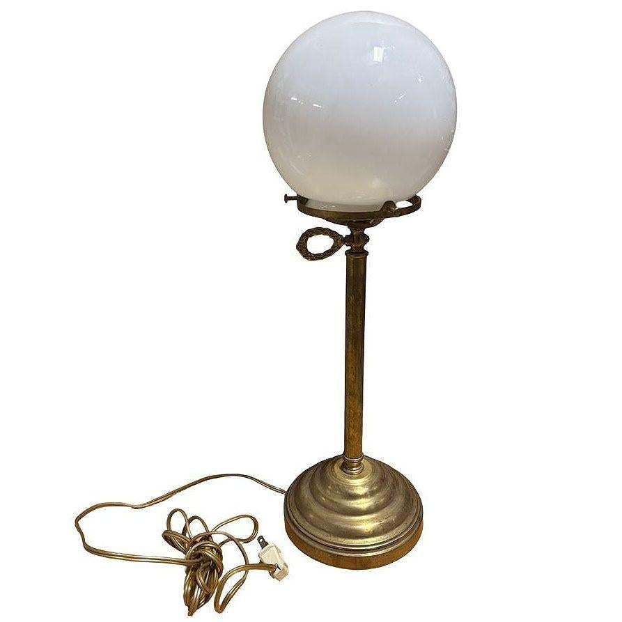 American Art Deco Brass Desk or Table Lamp w/ Glass Globe For Sale