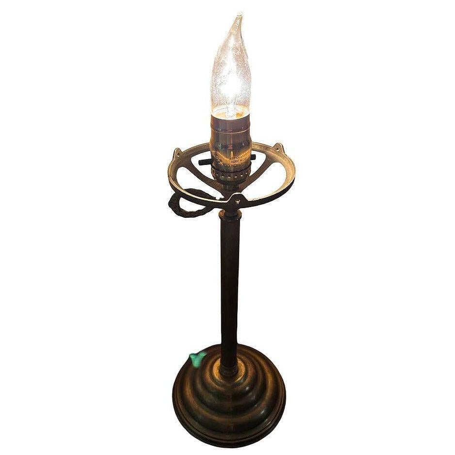 Early 20th Century Art Deco Brass Desk or Table Lamp w/ Glass Globe For Sale
