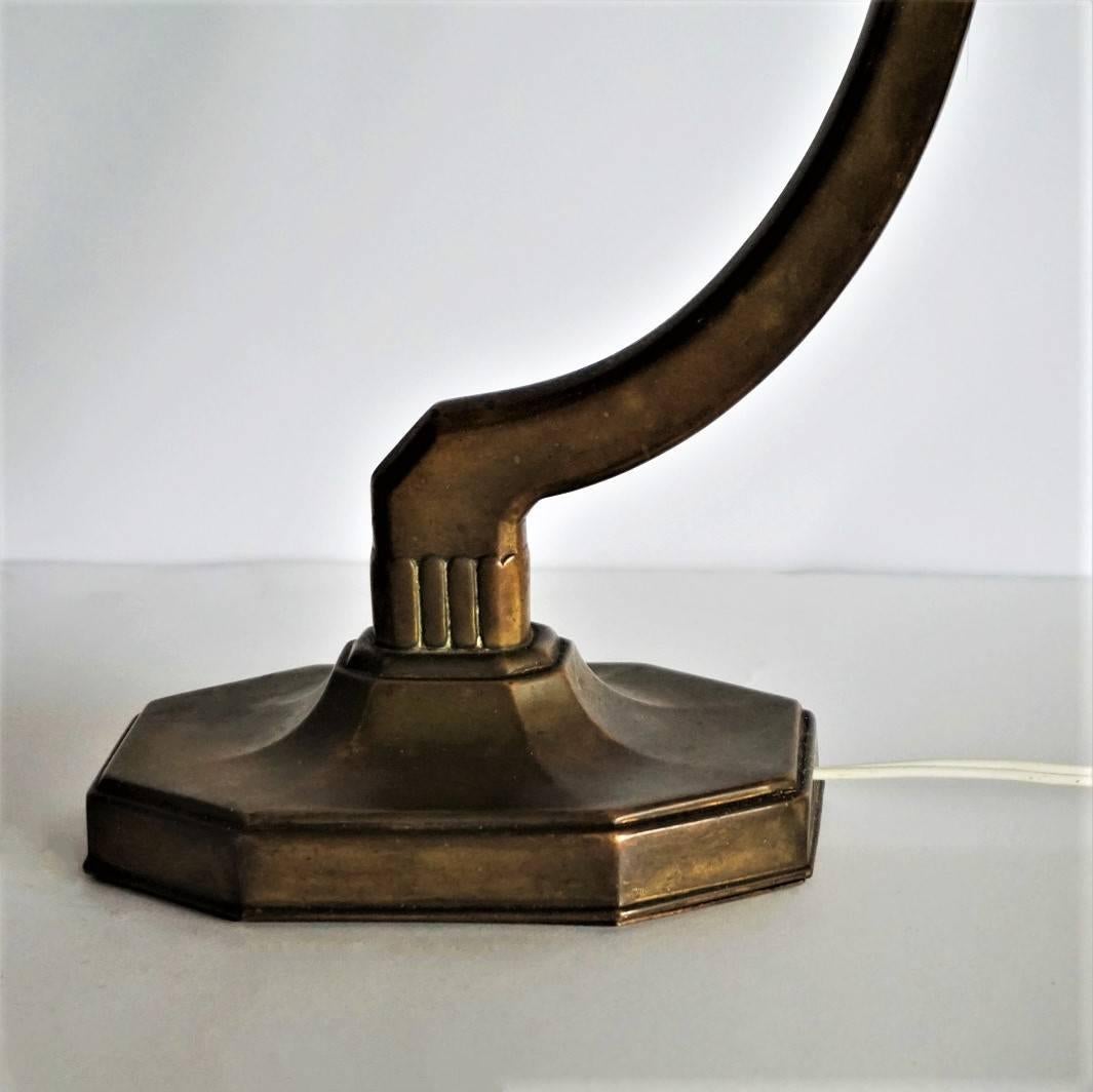 Art Deco Brass Desk or Table Lamp with Hand-Painted Glass Shade 3