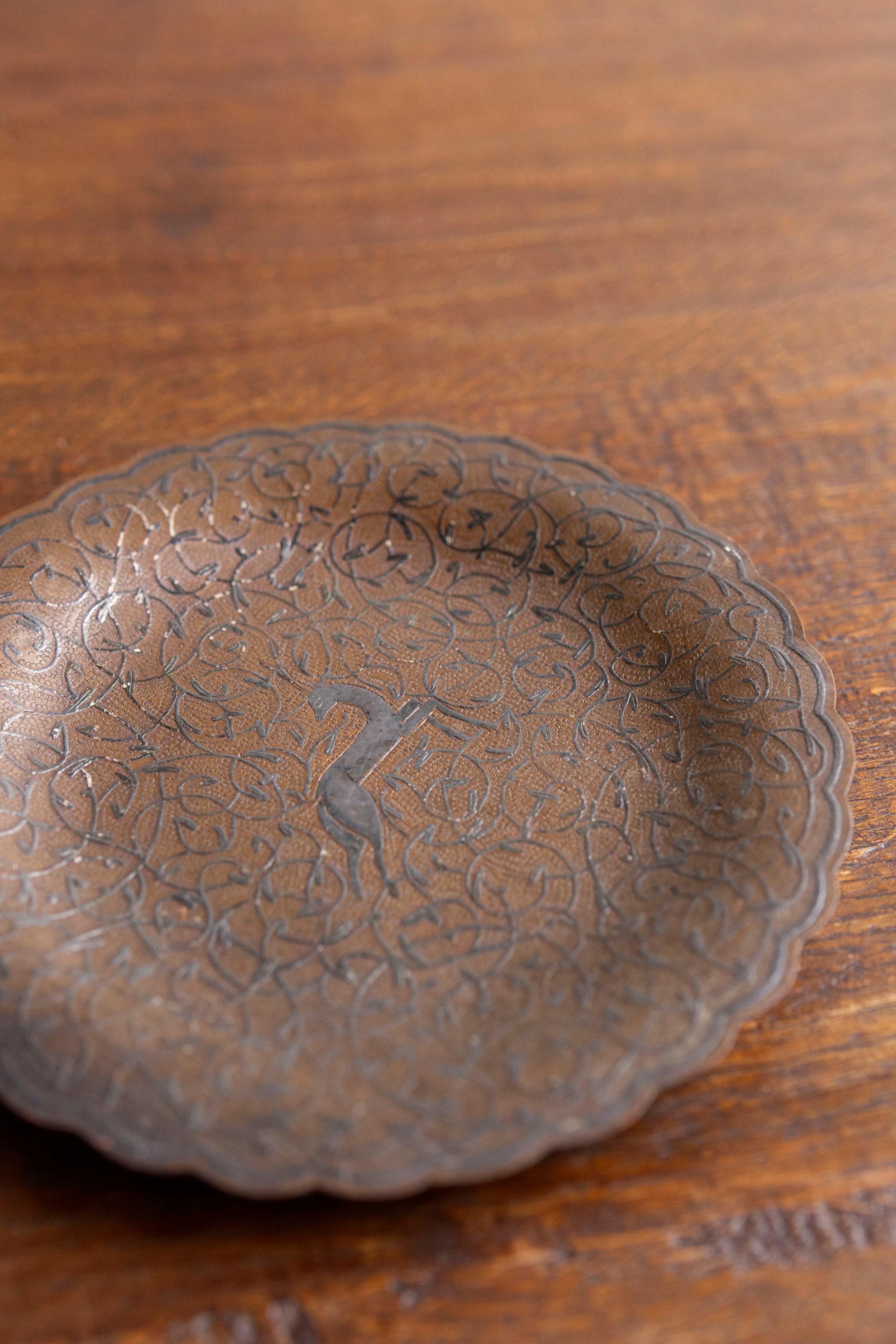 Brass Art Deco brass dish with deer motif, France, 1930's For Sale