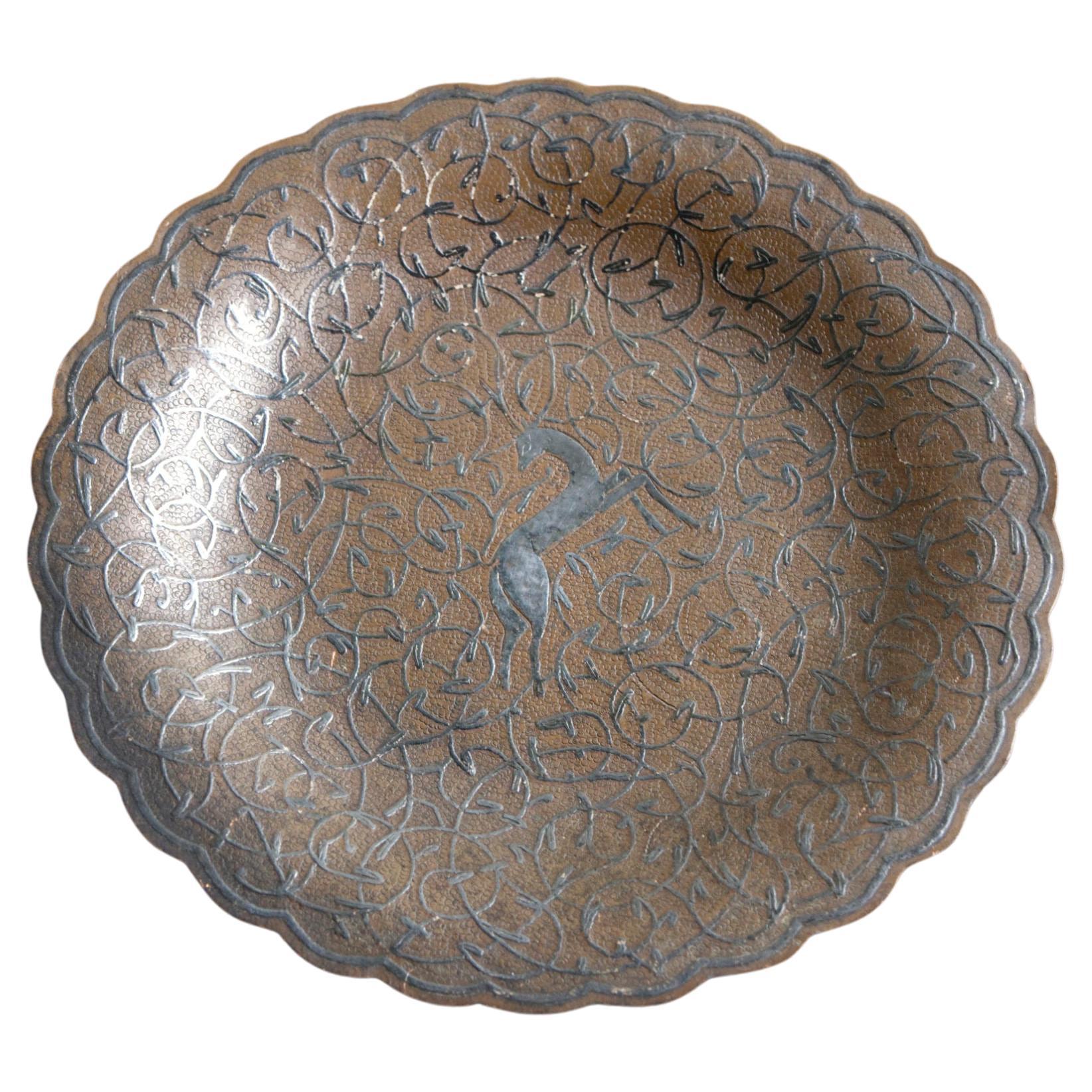 Art Deco brass dish with deer motif, France, 1930's